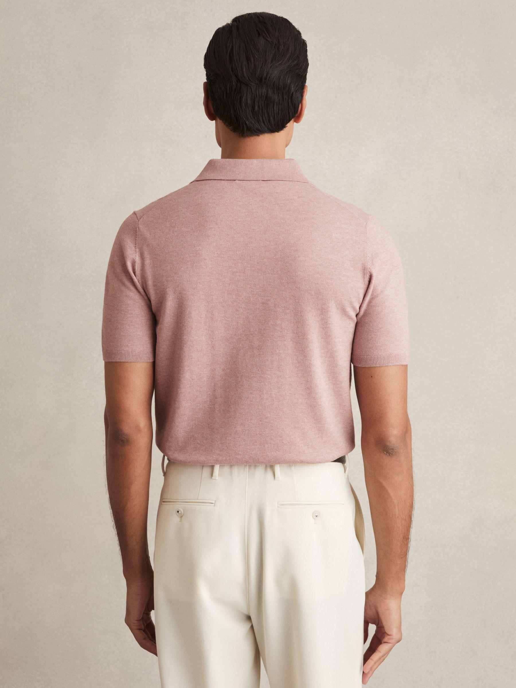Contrast-Placket Polo Shirt With Cotton in Soft Pink Product Image