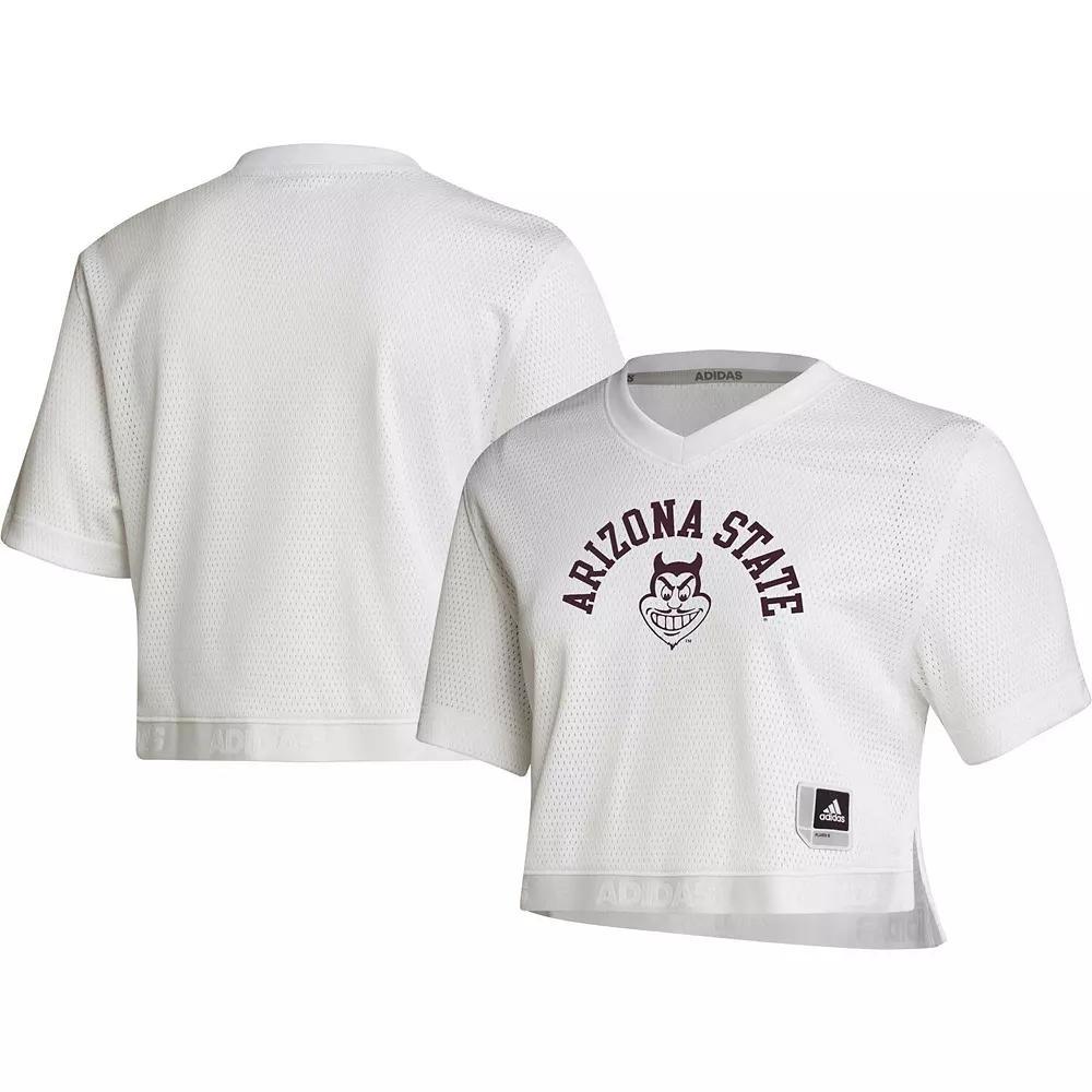 Women's adidas White Arizona State Sun Devils Primegreen V-Neck Cropped Jersey, Size: Large Product Image