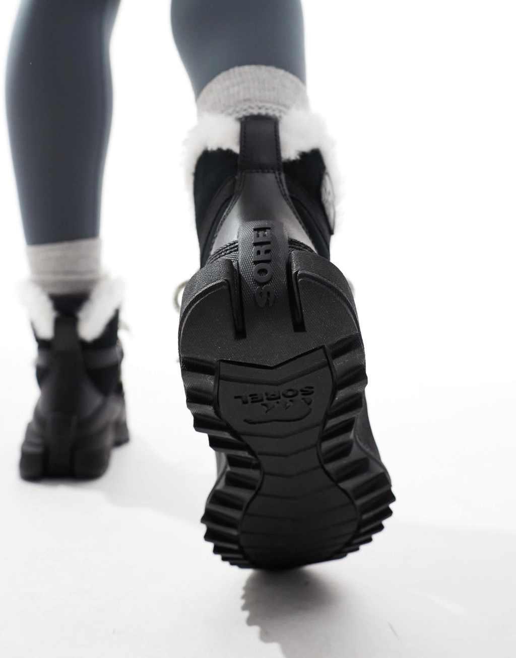 Sorel ONA RMX Glacy Plus WP waterproof fleece lined suede snow boots in black and sea salt Product Image