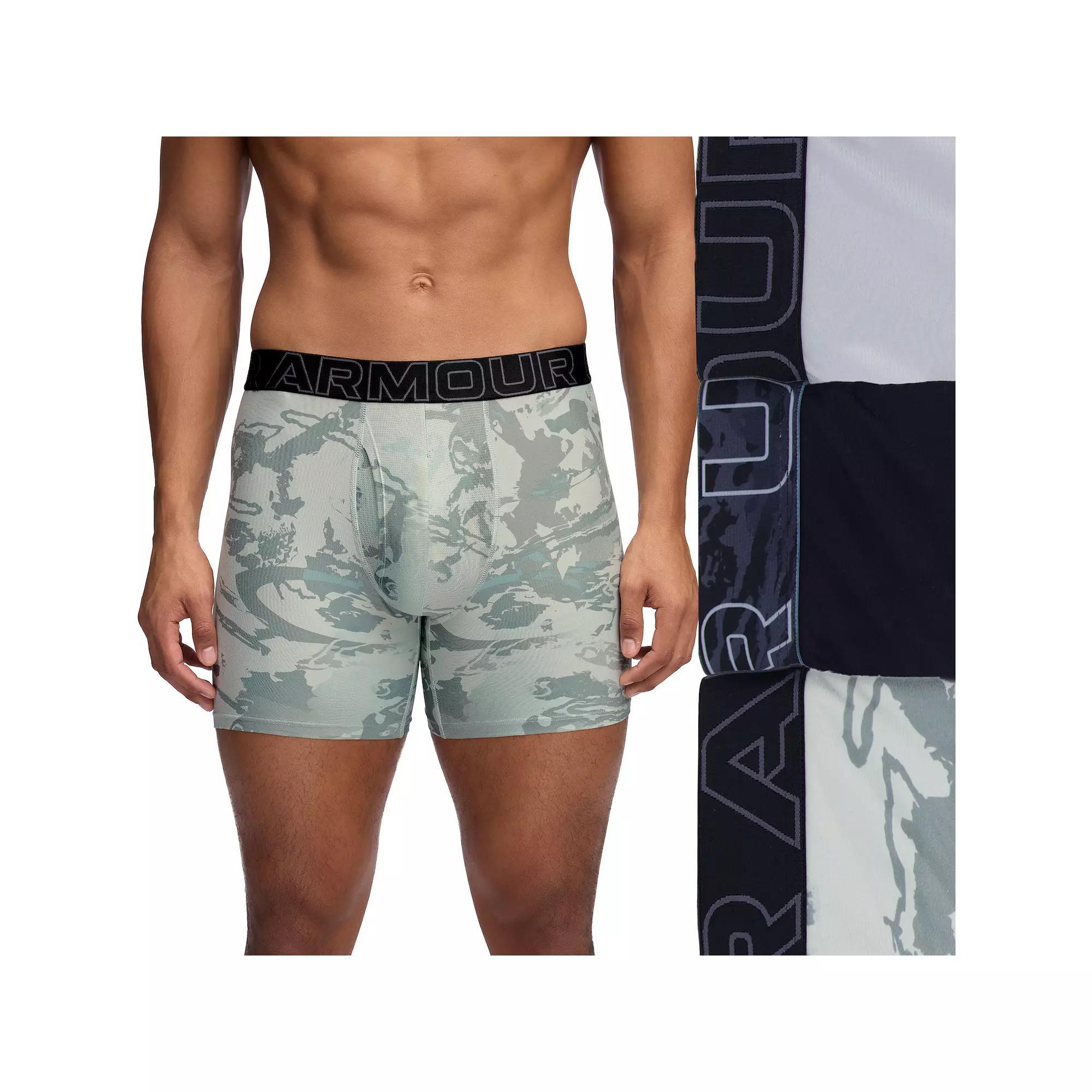 Men's Under Armour 3-pack Performance Tech Fashion 6-in. Boxer Briefs, Size: Large, Green Black Gray Product Image