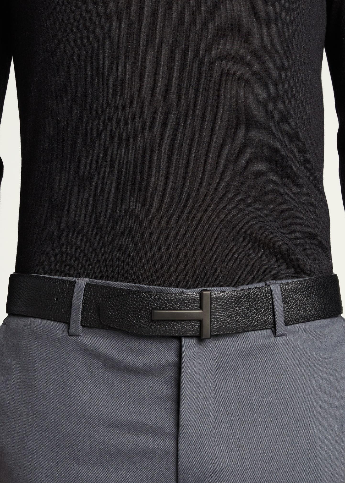 Mens Enamel T-Buckle Leather Belt Product Image