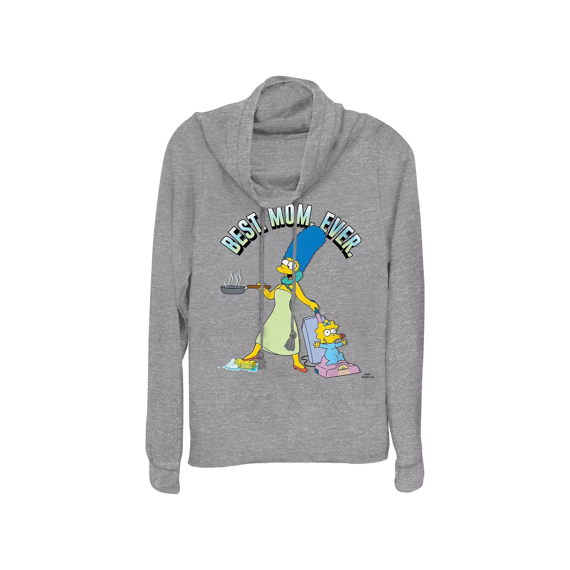 Women's The Simpsons Best Mom Ever Cowlneck Graphic Lightweight Long Sleeve, Size: Small, Gray Grey Product Image
