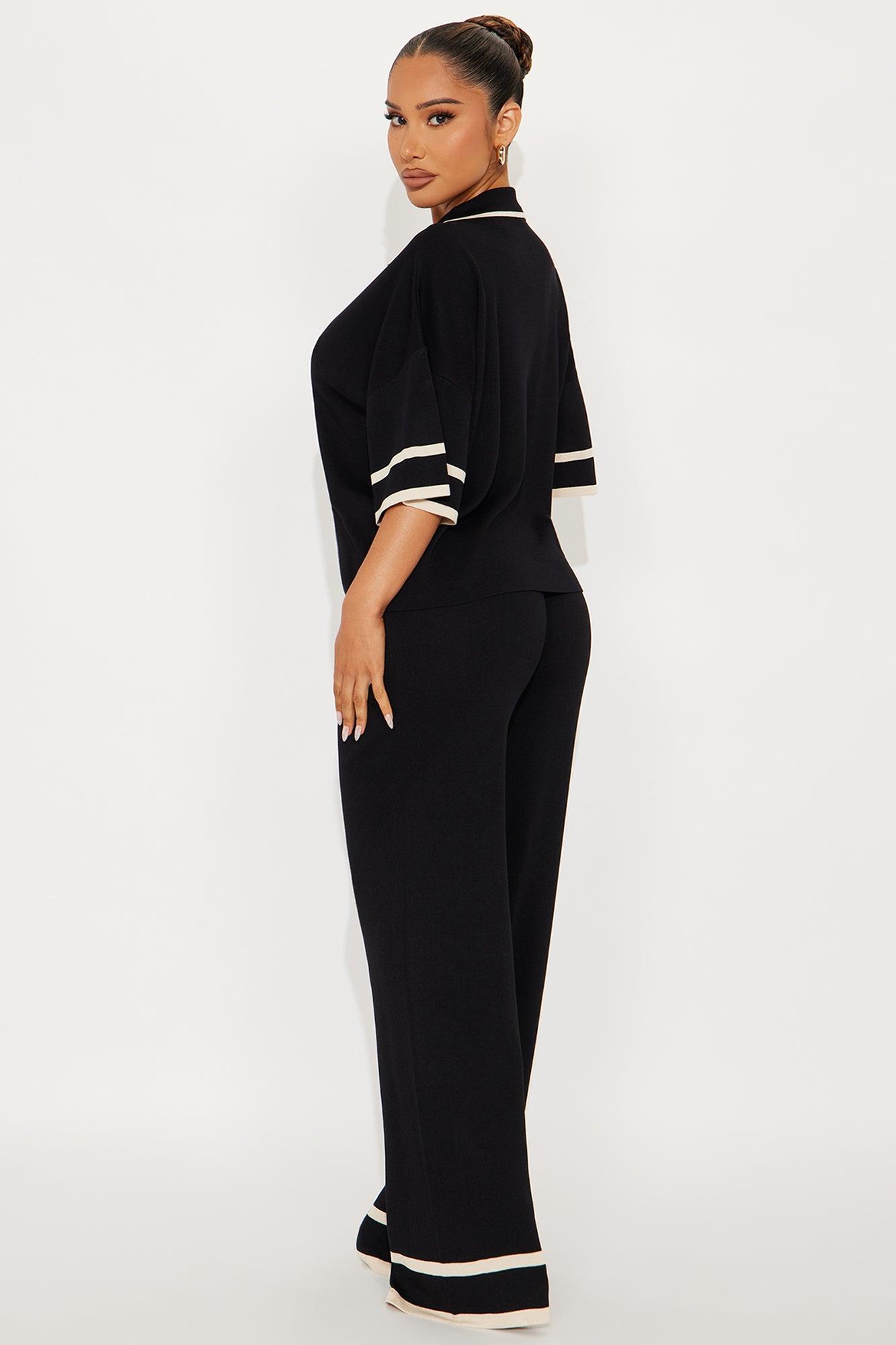 Sarah Sweater Knit Polo Pant Set - Black Product Image