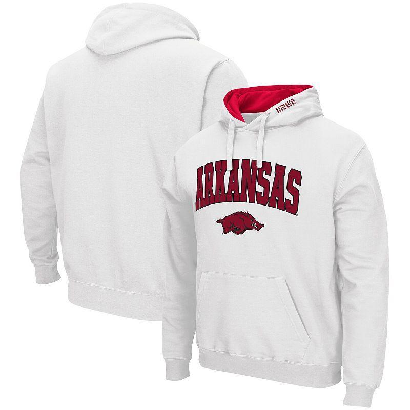 Men's Colosseum White Arkansas Razorbacks Arch & Logo 3.0 Pullover Hoodie, Size: Medium Product Image