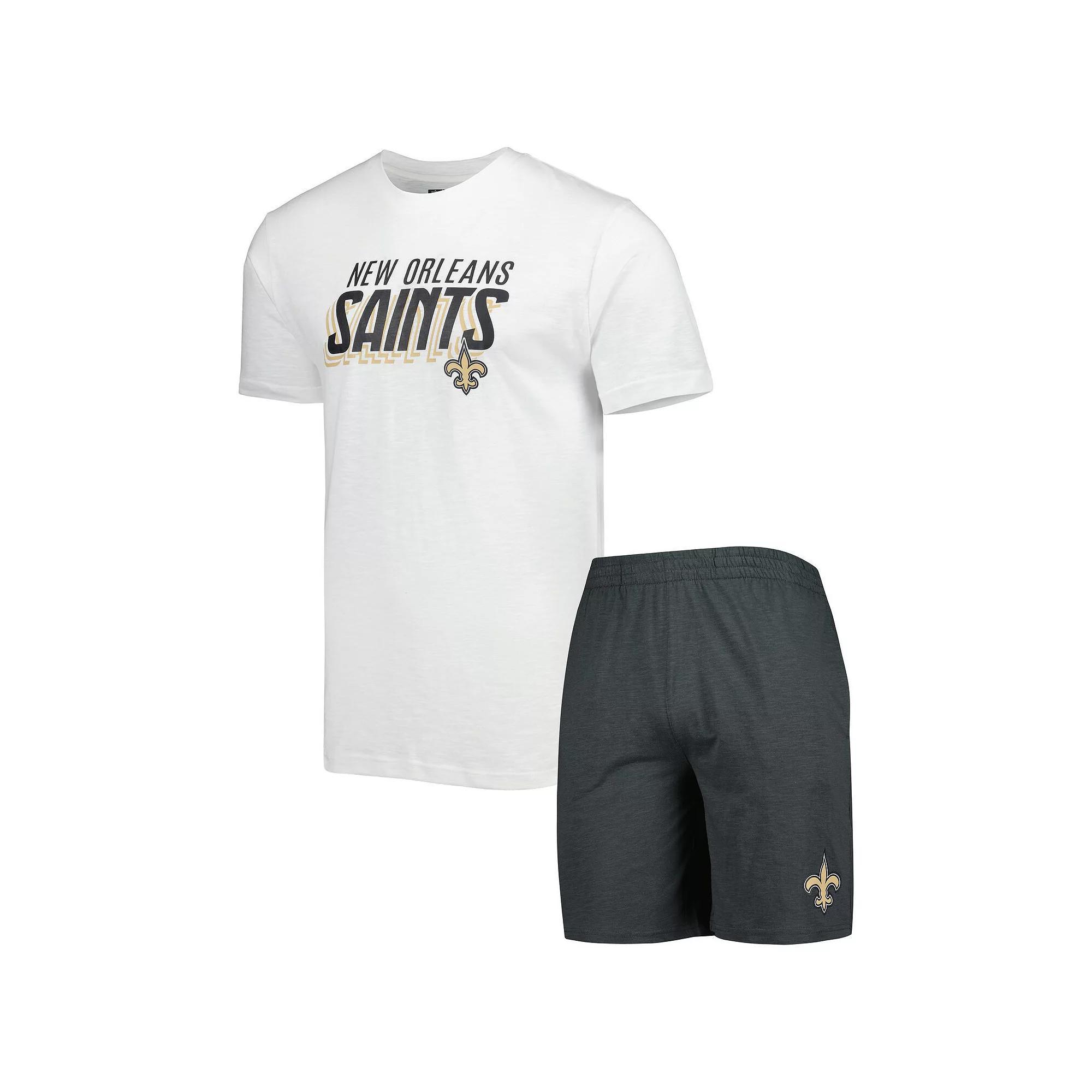 Men's Concepts Sport Charcoal/White New Orleans Saints Downfield T-Shirt & Shorts Sleep Set, Size: 2XL Product Image