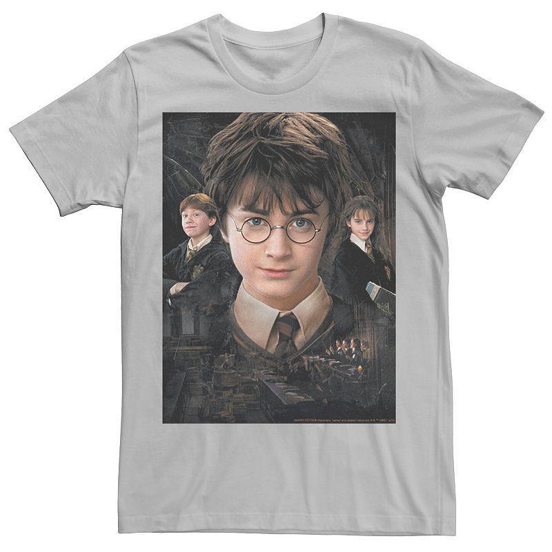 Mens Harry Potter Chamber Of Secrets Harry Ron Hermione Poster Graphic Tee Athletic Grey Product Image