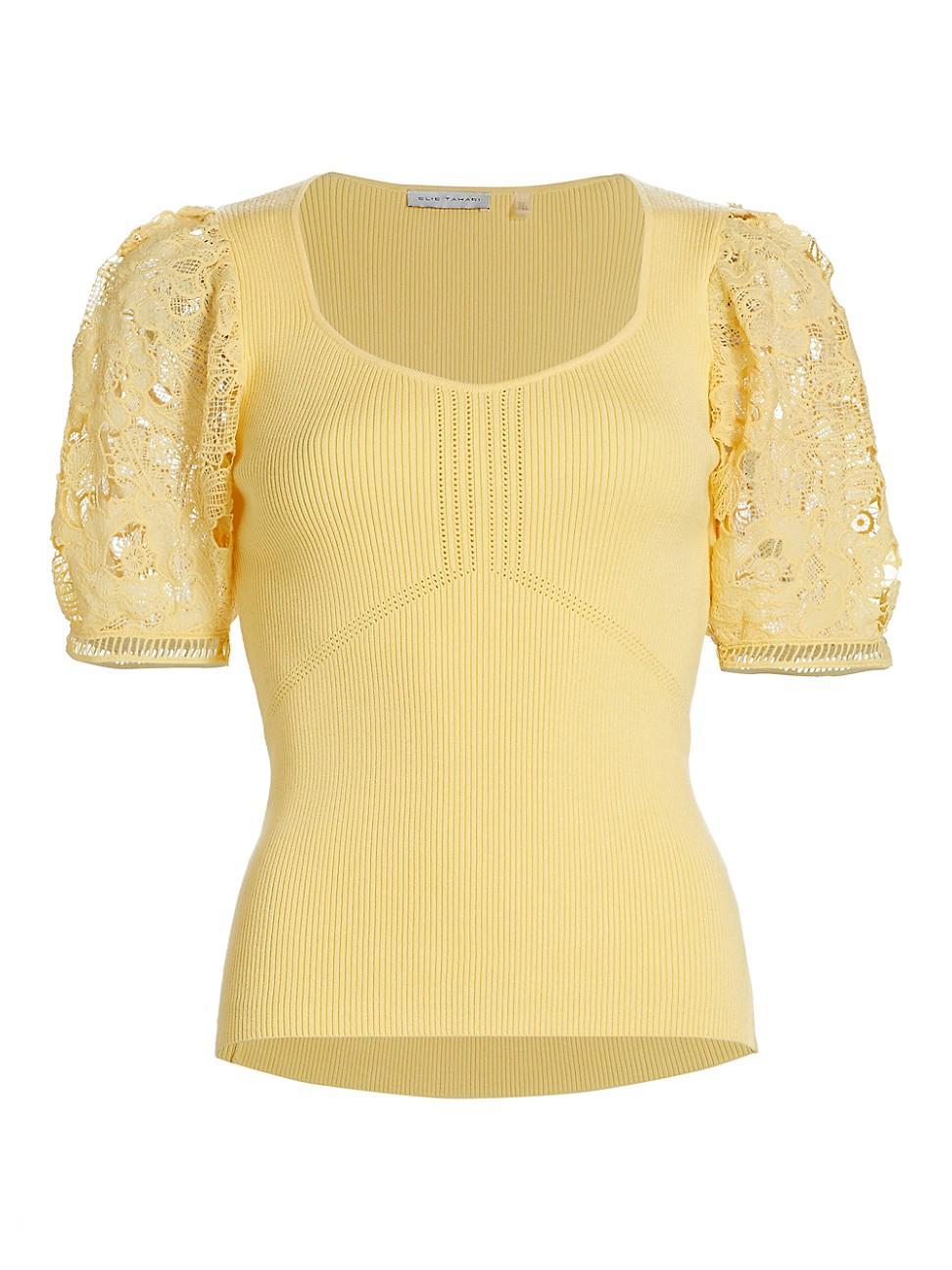 Womens Arabella Lace-Sleeve Knit Blouse Product Image