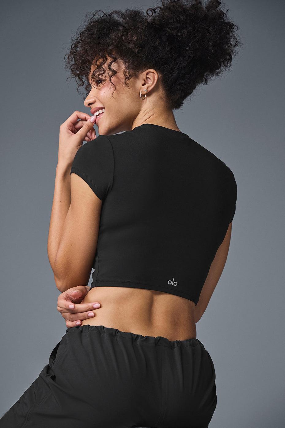 Alosoft Crop Finesse Short Sleeve - Black Female Product Image