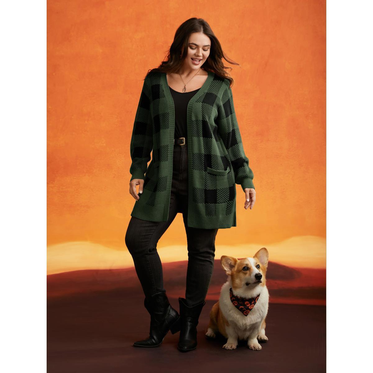 Plus Size Supersoft Essentials Plaid Open Cardigan ArmyGreen Women Casual Loose Long Sleeve Everyday Cardigans BloomChic 18-20/2X Product Image