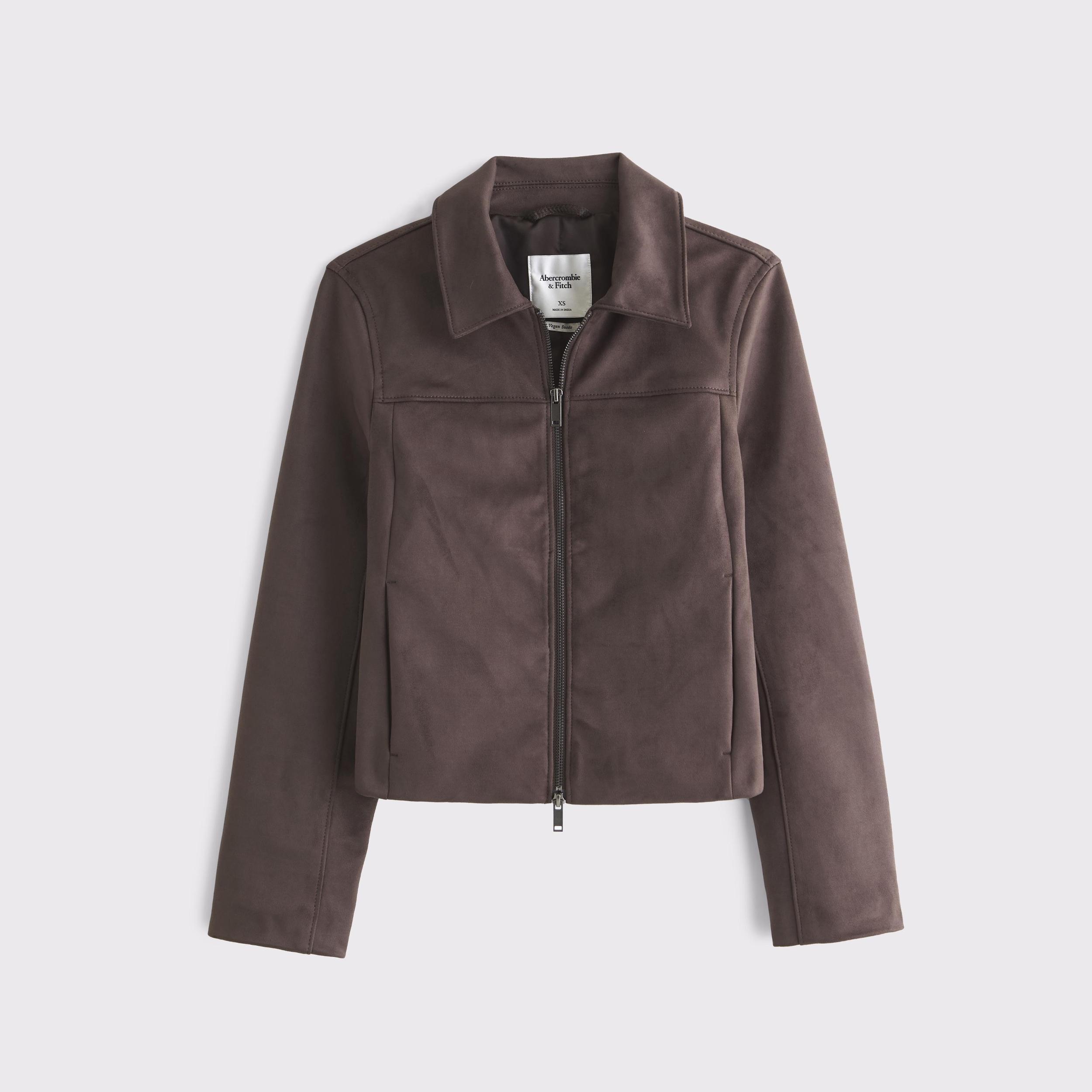 Zip-Front Vegan Suede Jacket Product Image