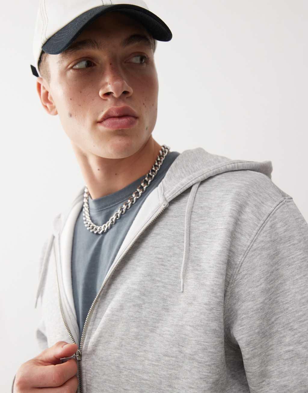Weekday Standard Zip Hoodie in gray Product Image