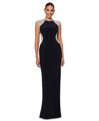 Xscape Womens Rhinestone Illusion-Trim Gown - Black/Nude Product Image