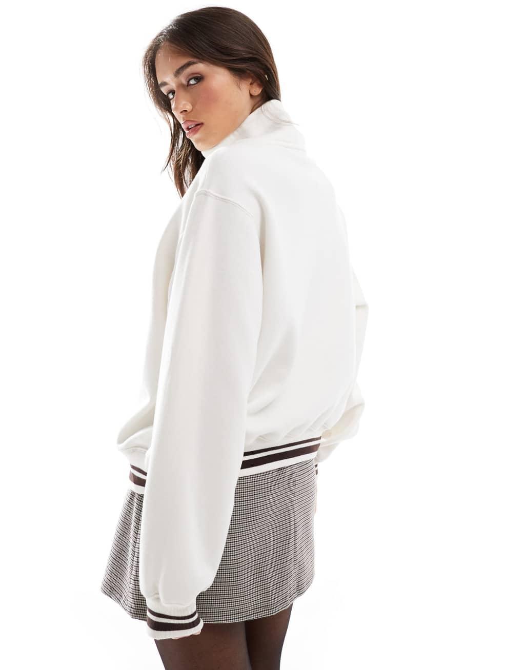 Hollister motif detail quarter zip sweat top in white Product Image