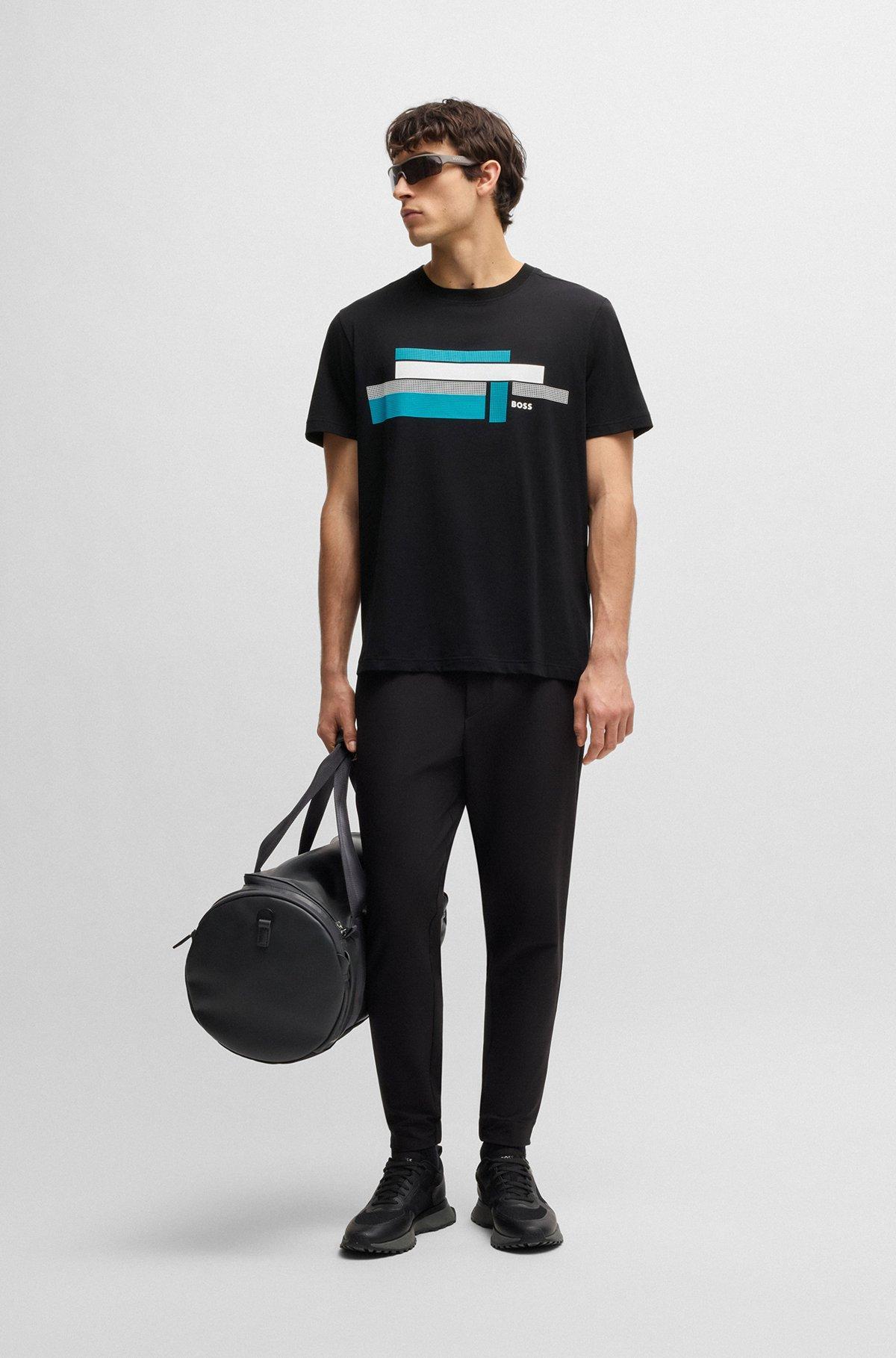 BOSS - Relaxed-fit T-shirt in stretch fabric with logo artwork - Black Product Image