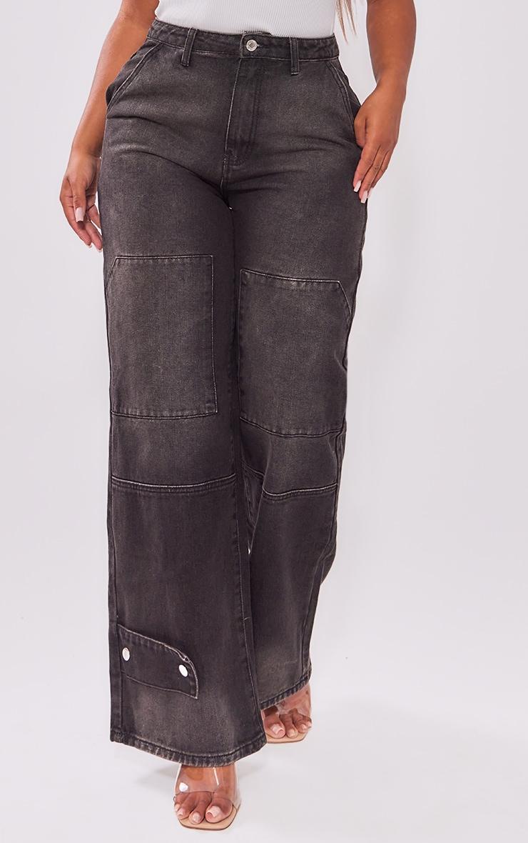 Shape Black Denim Utility Wide Leg Jeans Product Image