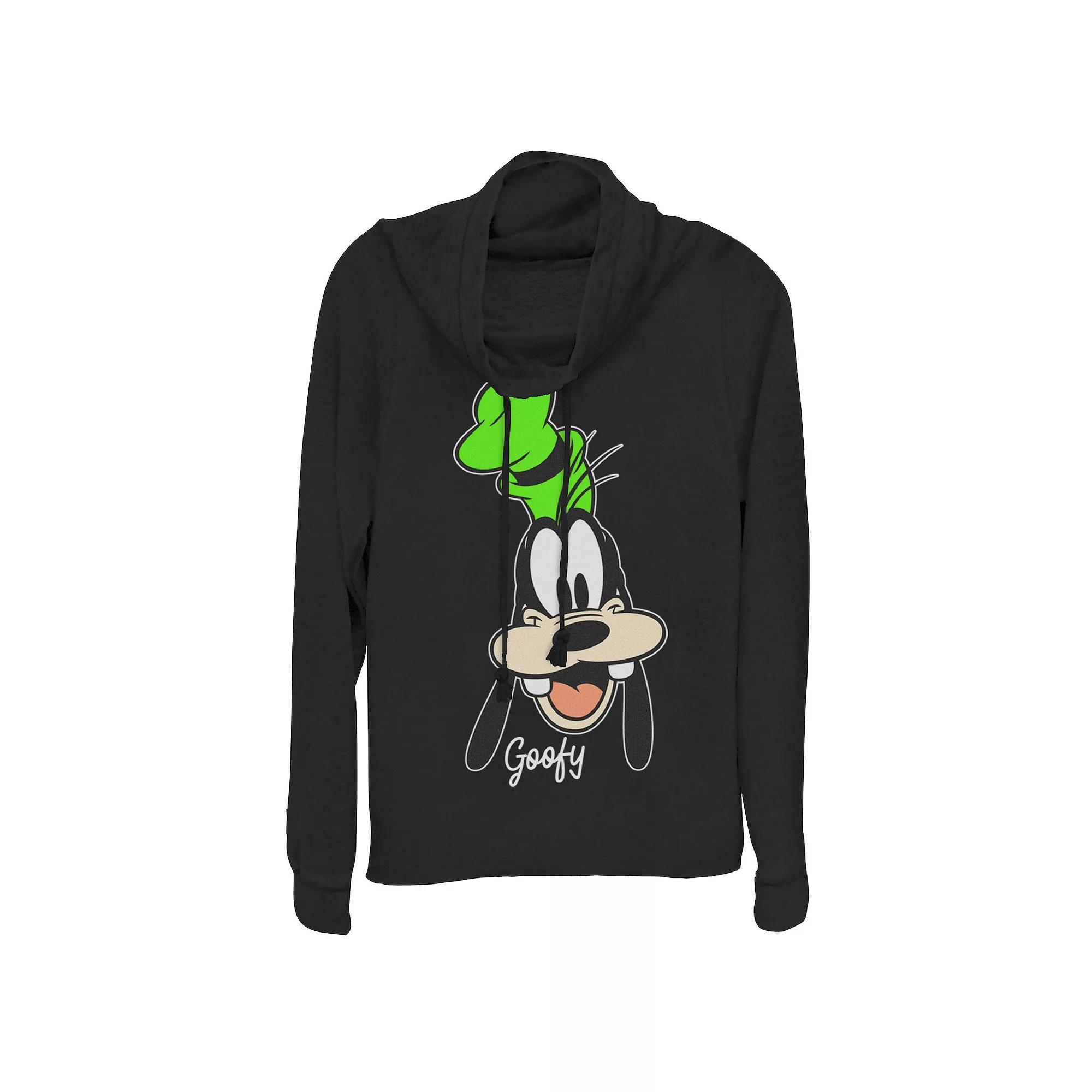 Disney's Goofy Juniors' Smiling Portrait Cowlneck Graphic Lightweight Long Sleeve, Girl's, Size: XL, Black Product Image
