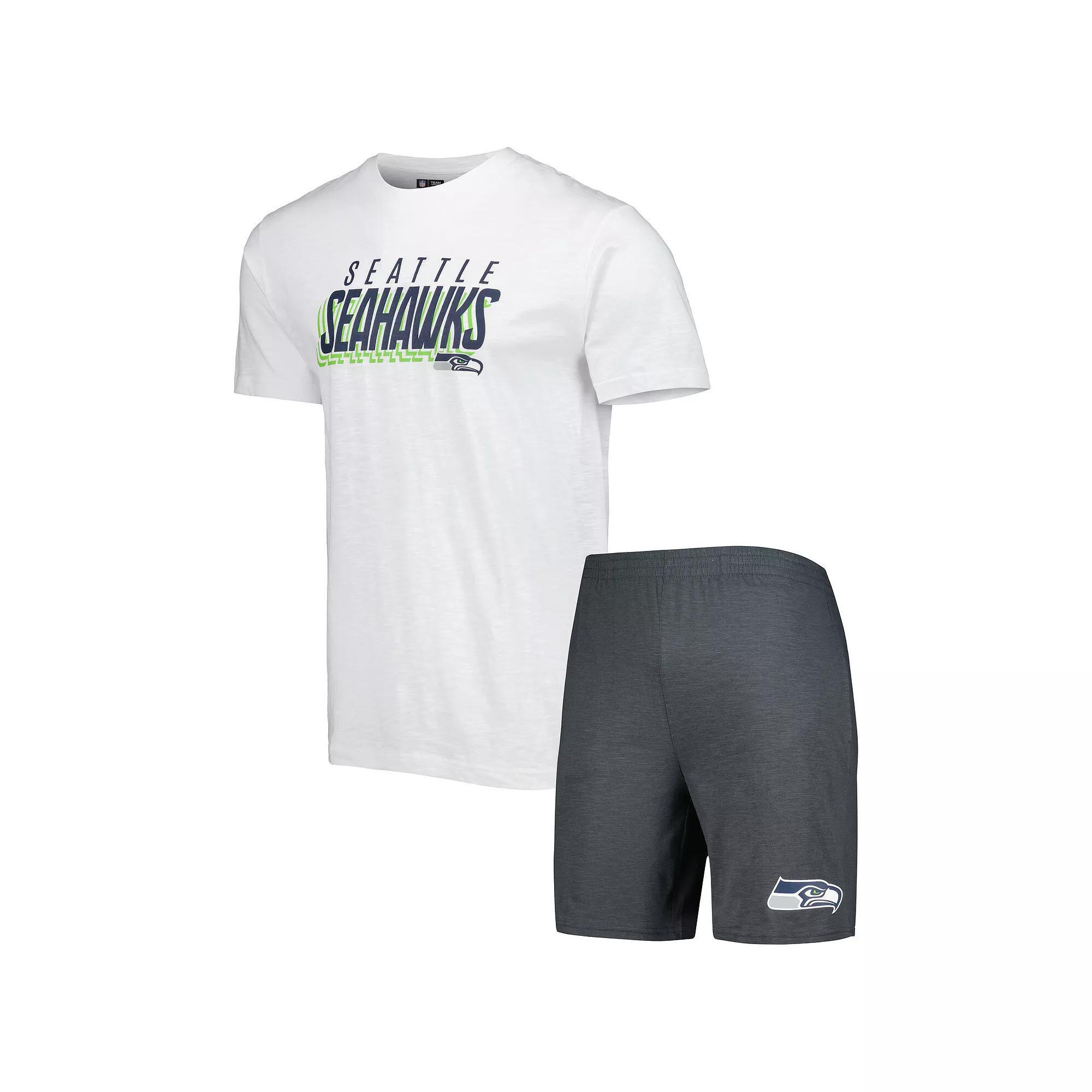 Men's Concepts Sport Charcoal/White Seattle Seahawks Downfield T-Shirt & Shorts Sleep Set, Size: Large Product Image