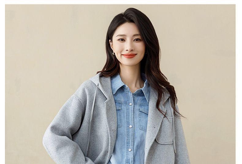 Plain Hood Button Short Coat Product Image