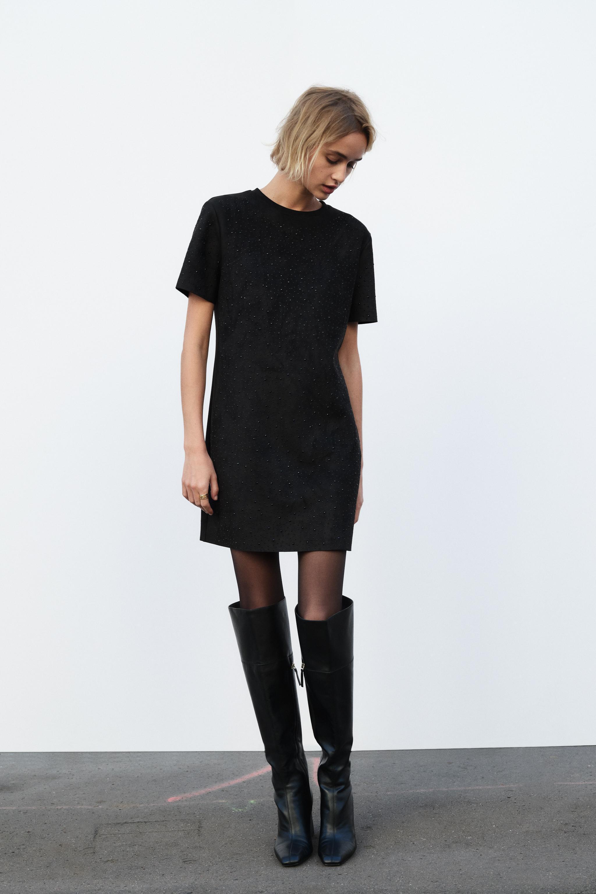 RHINESTONE FAUX SUEDE DRESS Product Image
