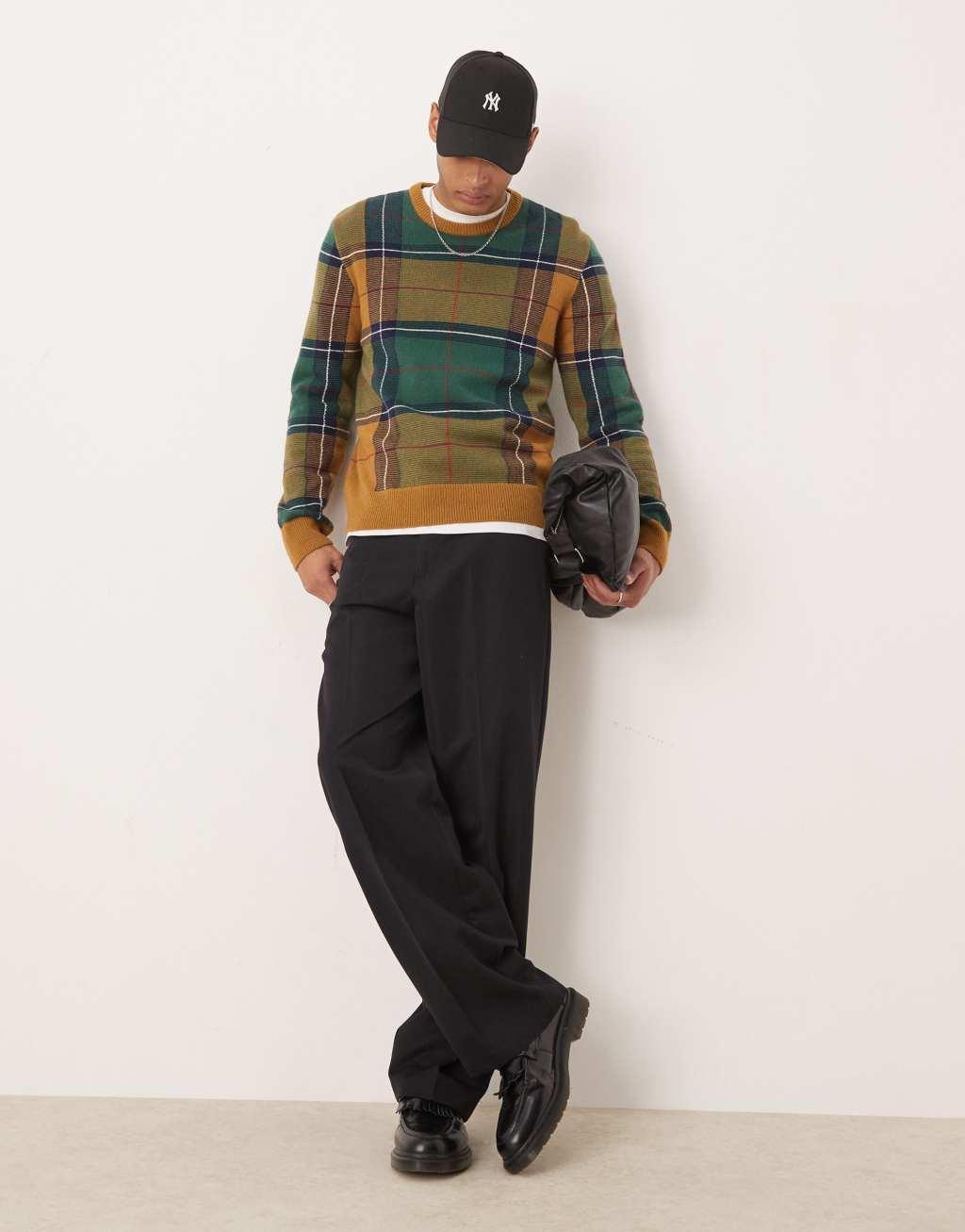 GANT knitted check sweater in green Product Image