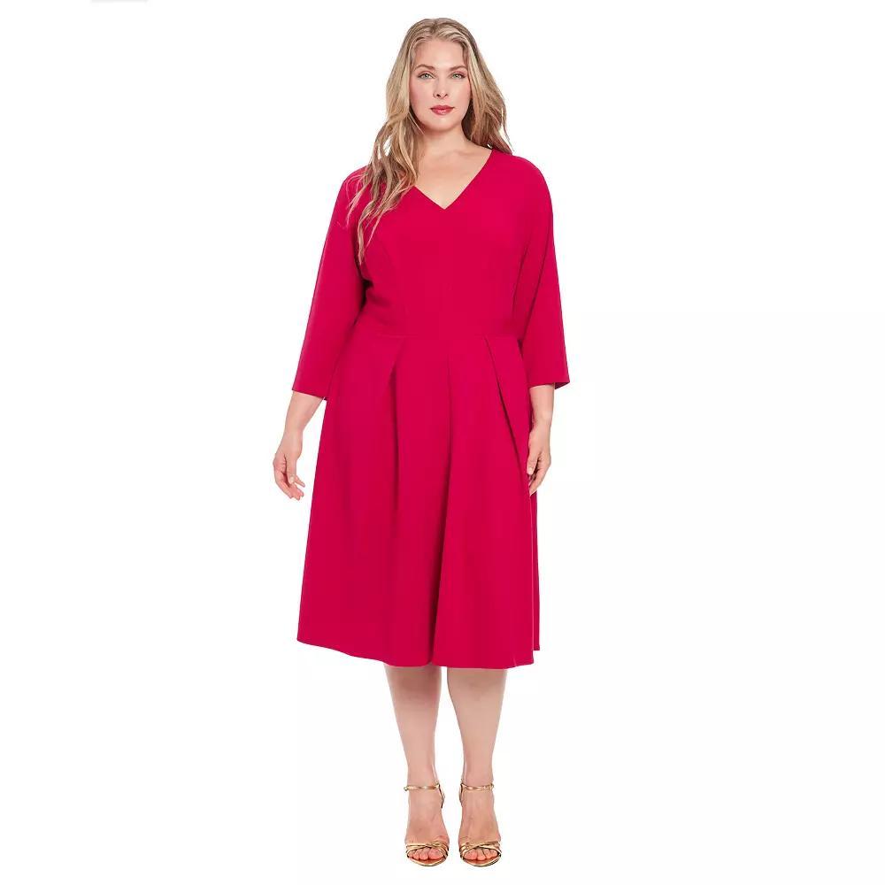 Plus Size London Times V-Neck Tuck Front Fit & Flare Dress, Women's, Size: 14 W, Red Product Image