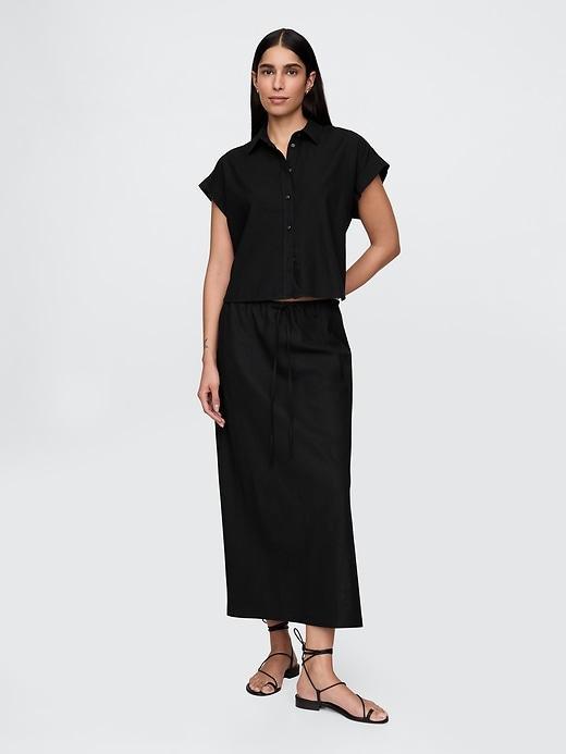 Linen-Blend Cropped Shirt Product Image