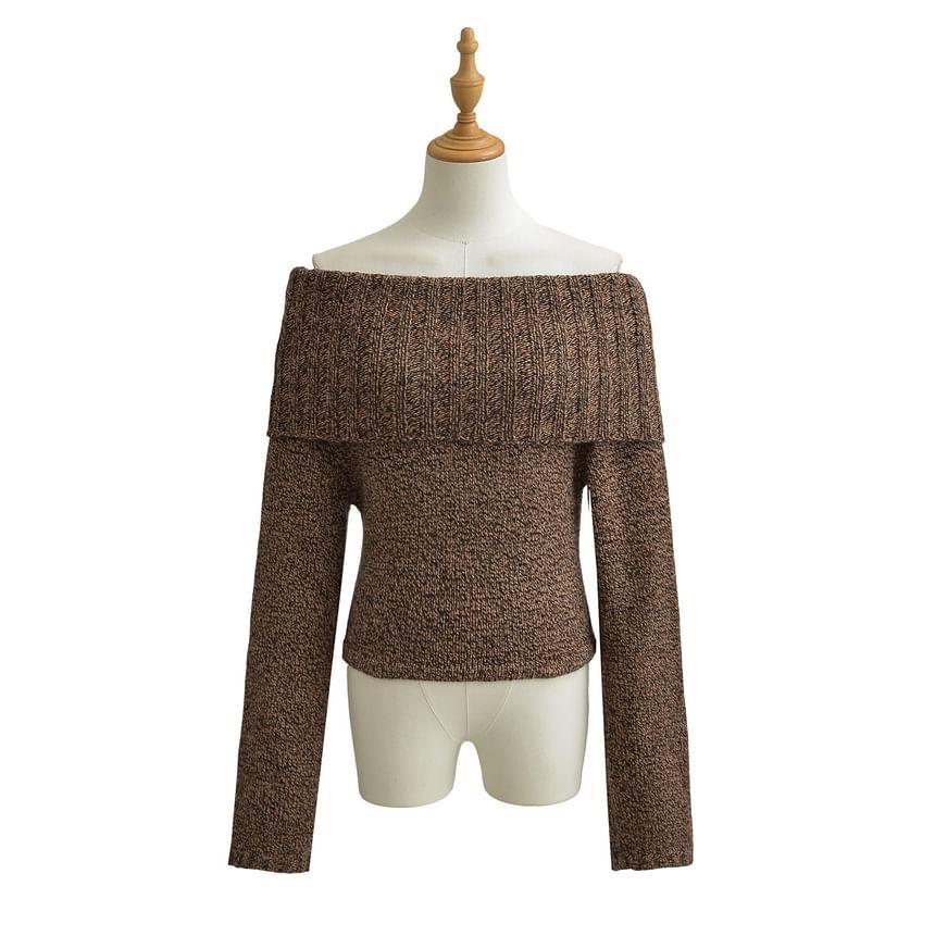 Off-Shoulder Long-Sleeve Plain Sweater Product Image
