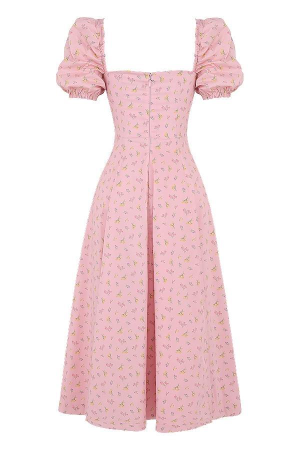 Tallulah Pink Floral Puff Sleeve Midi Dress Product Image