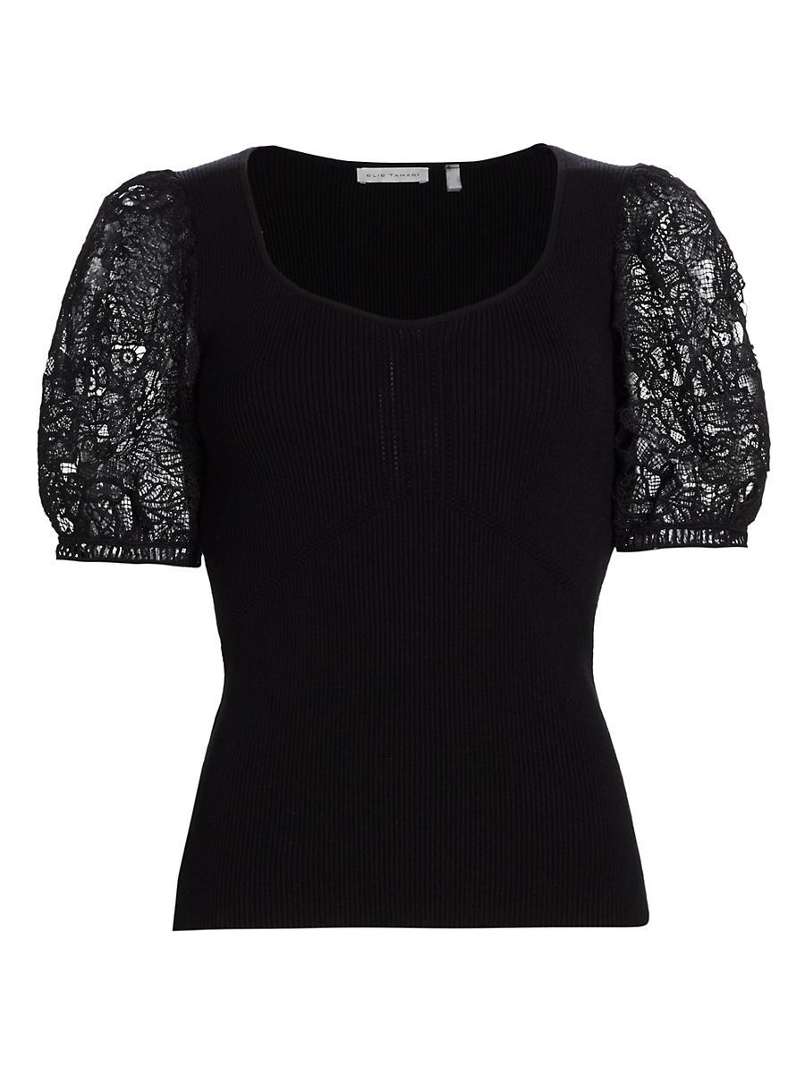 Womens Arabella Lace-Sleeve Knit Blouse Product Image