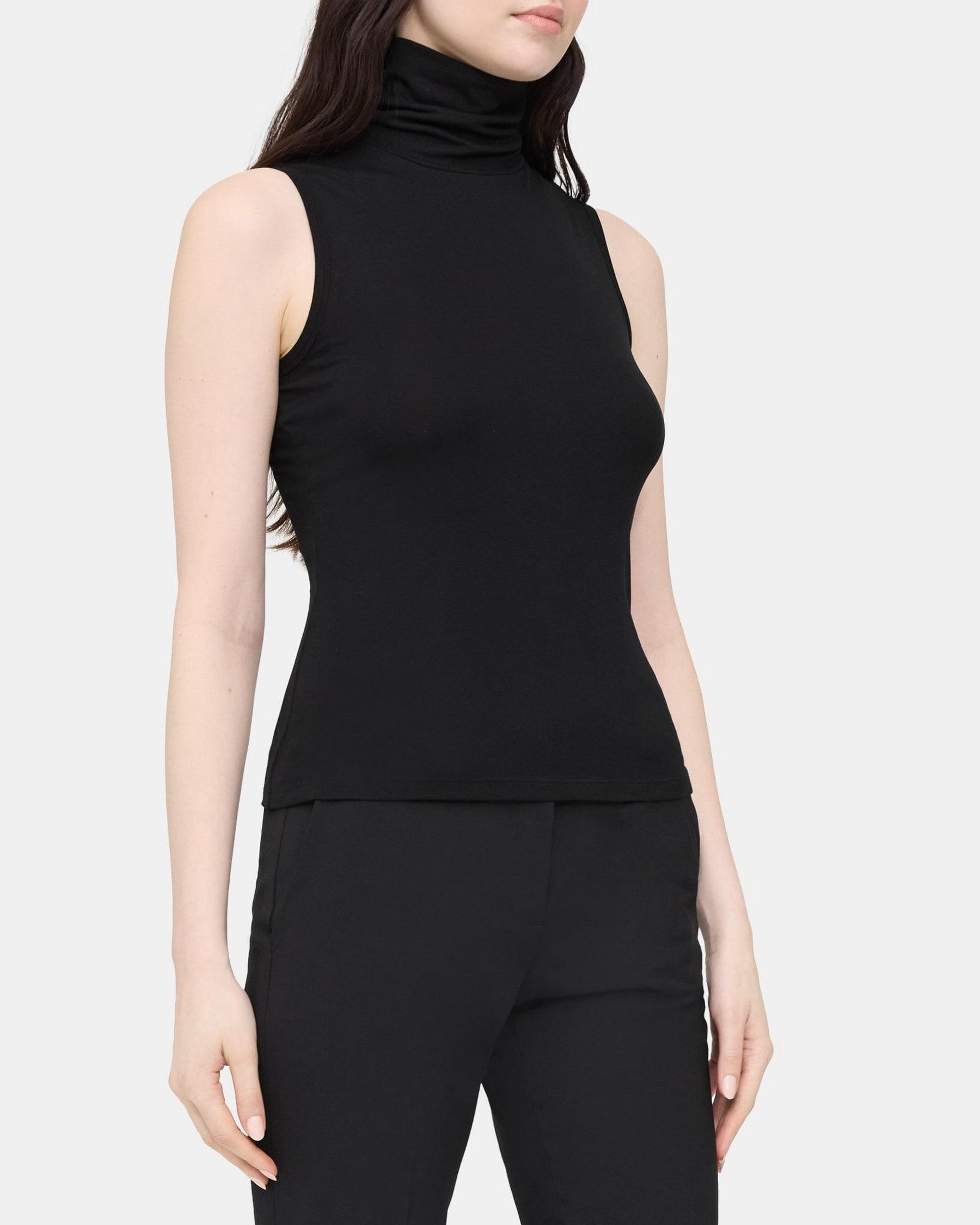 Sleeveless Turtleneck Top in Rib Knit Viscose Product Image