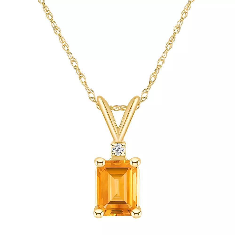 Celebration Gems 14k Gold Emerald Cut Citrine & Diamond Accent Pendant Necklace, Women's, Size: 18" Product Image
