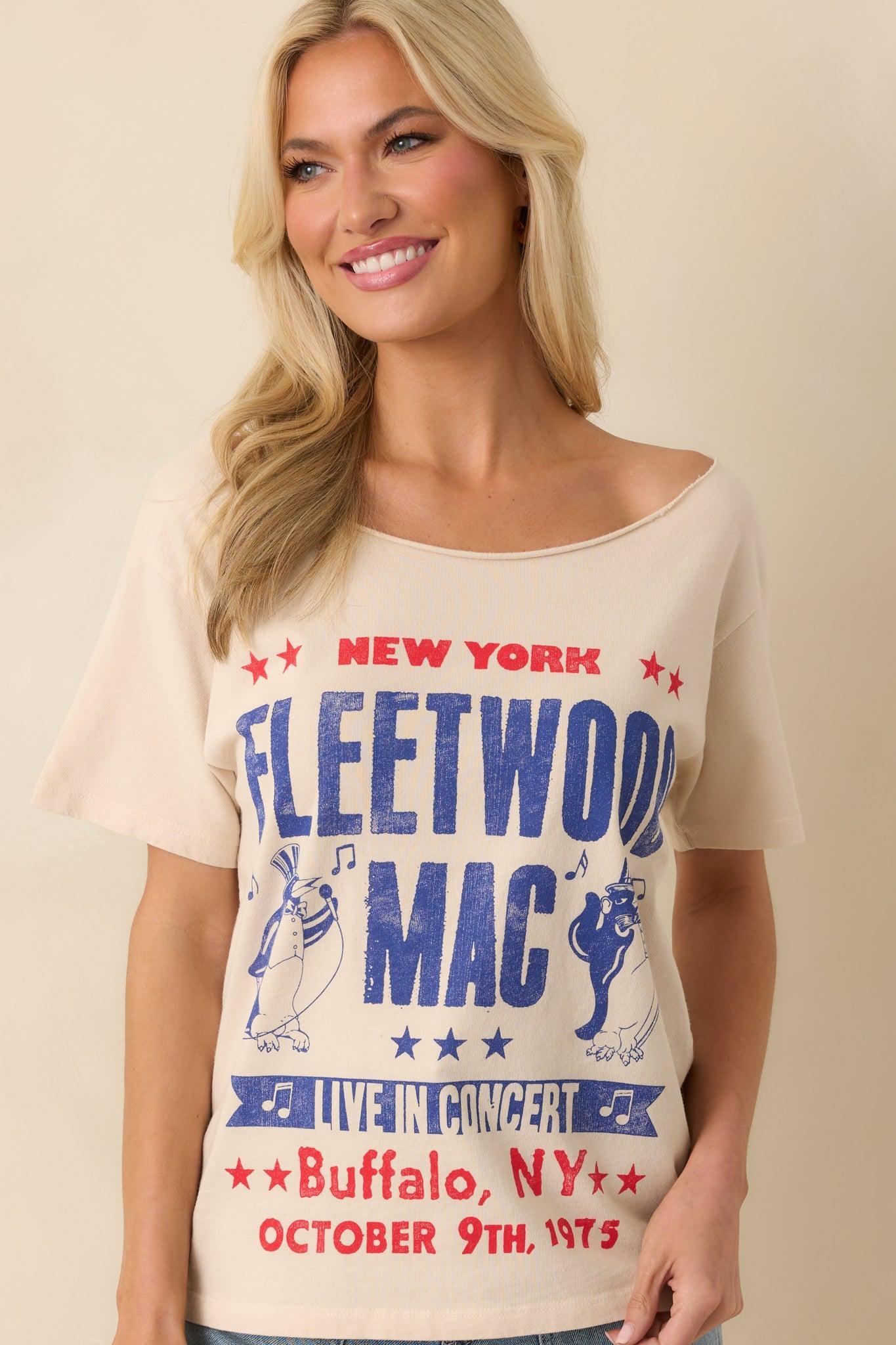 Fleetwood Mac Beige Cotton Live In Concert Off The Shoulder Tee Product Image