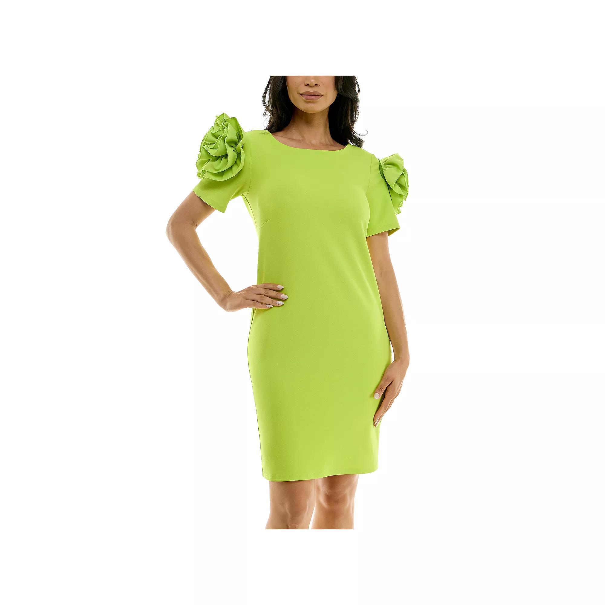 Women's Nina Leonard Shoulder Flower Ruffle Mini Sheath Dress, Size: XL, White Product Image