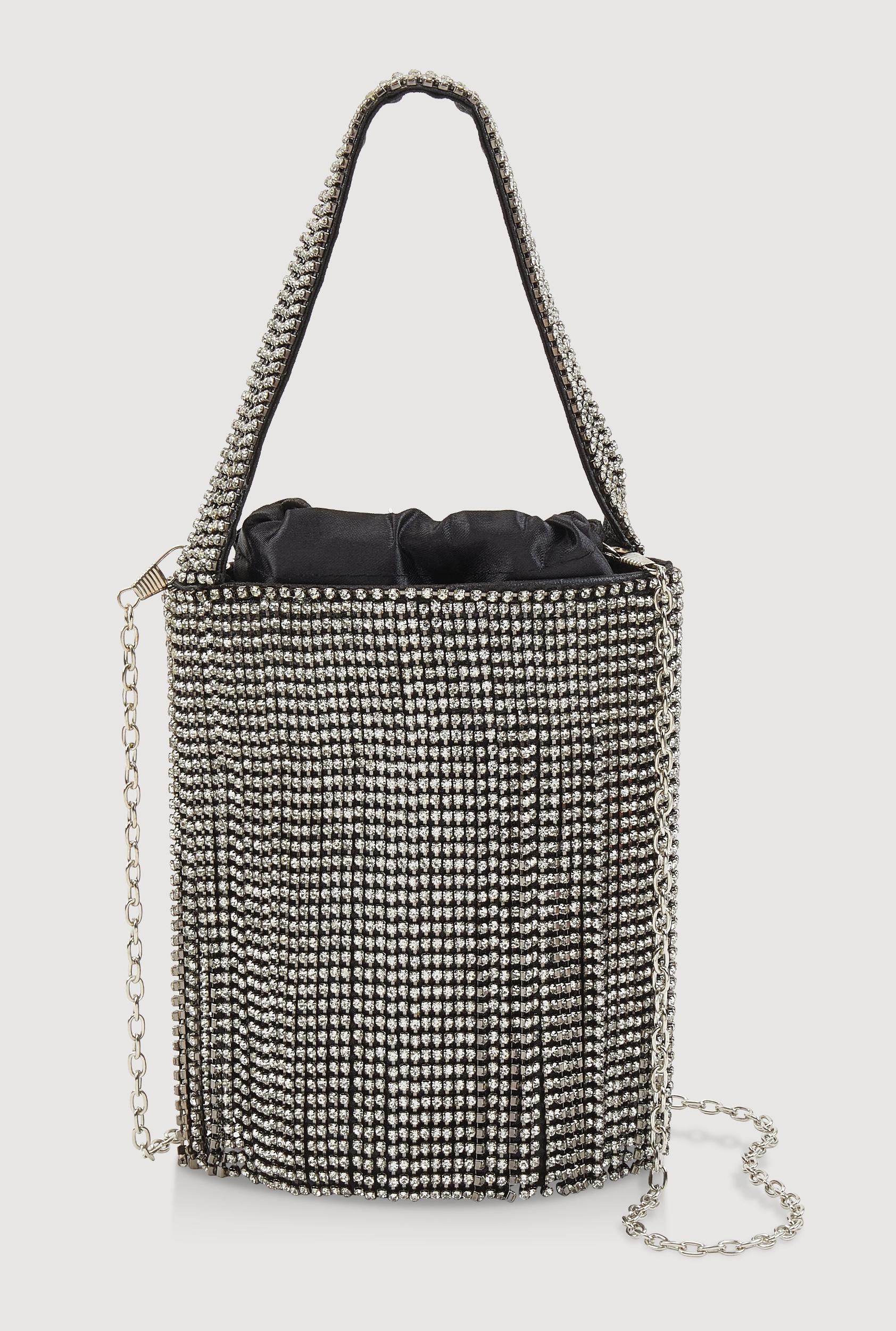 Rhinestone Fringe Crossbody Bucket Bag Female Product Image