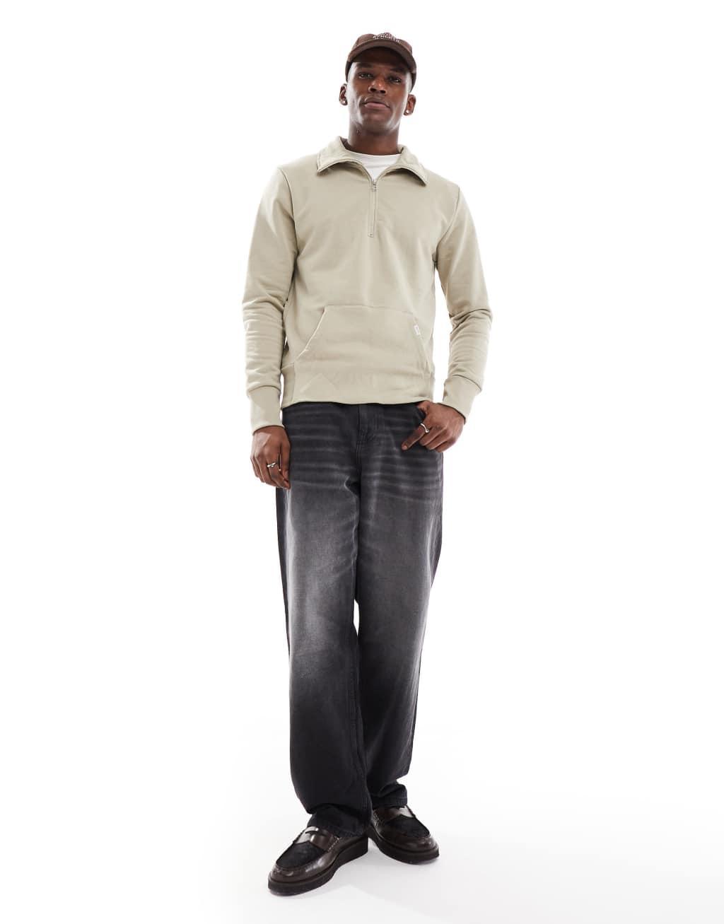 Scalpers icon turtle zip sweatshirt in light khaki   Product Image