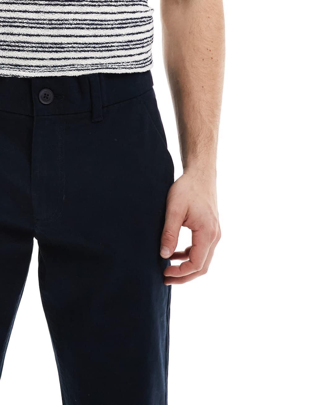 French Connection cuffed chino pants in navy Product Image
