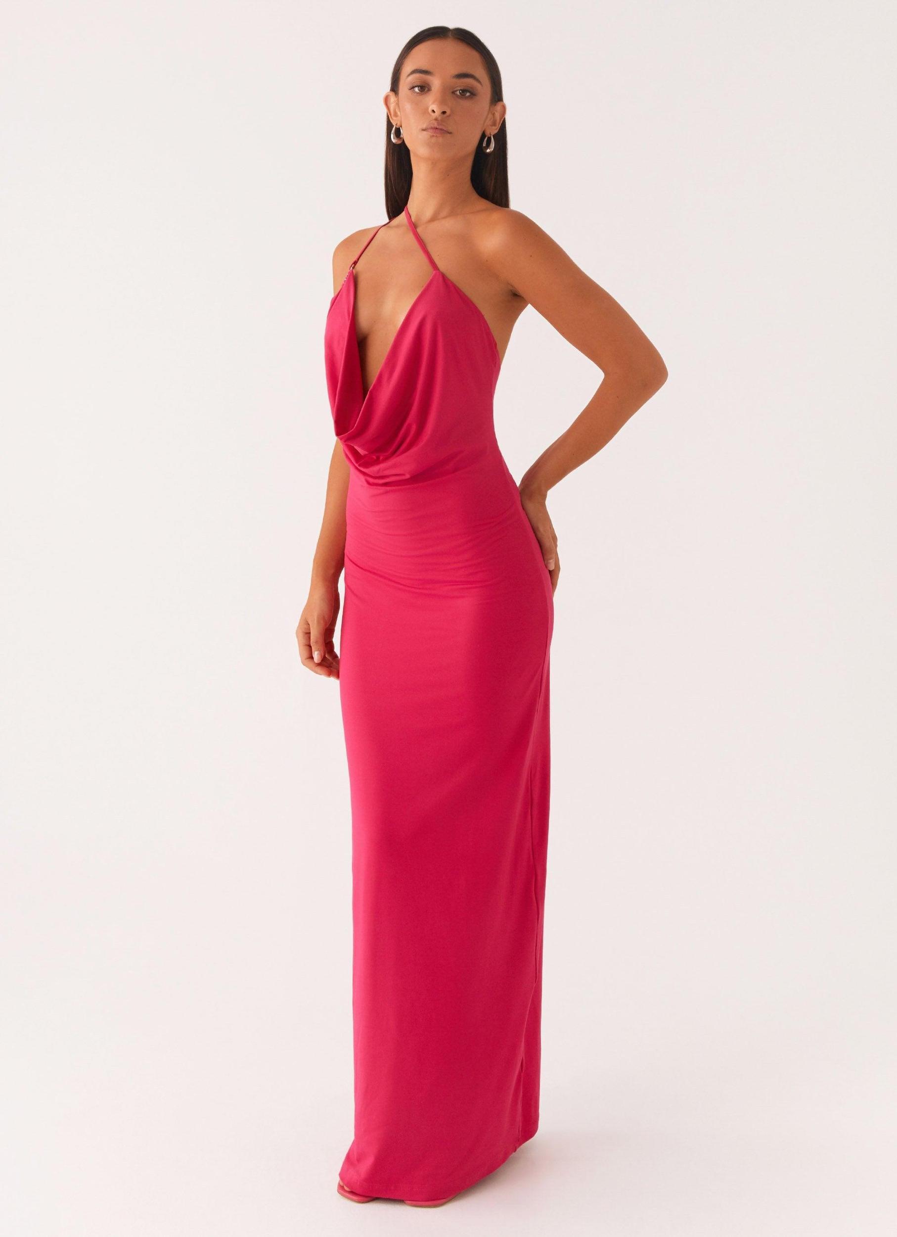 Jayla One Shoulder Maxi Dress - Fuchsia Product Image