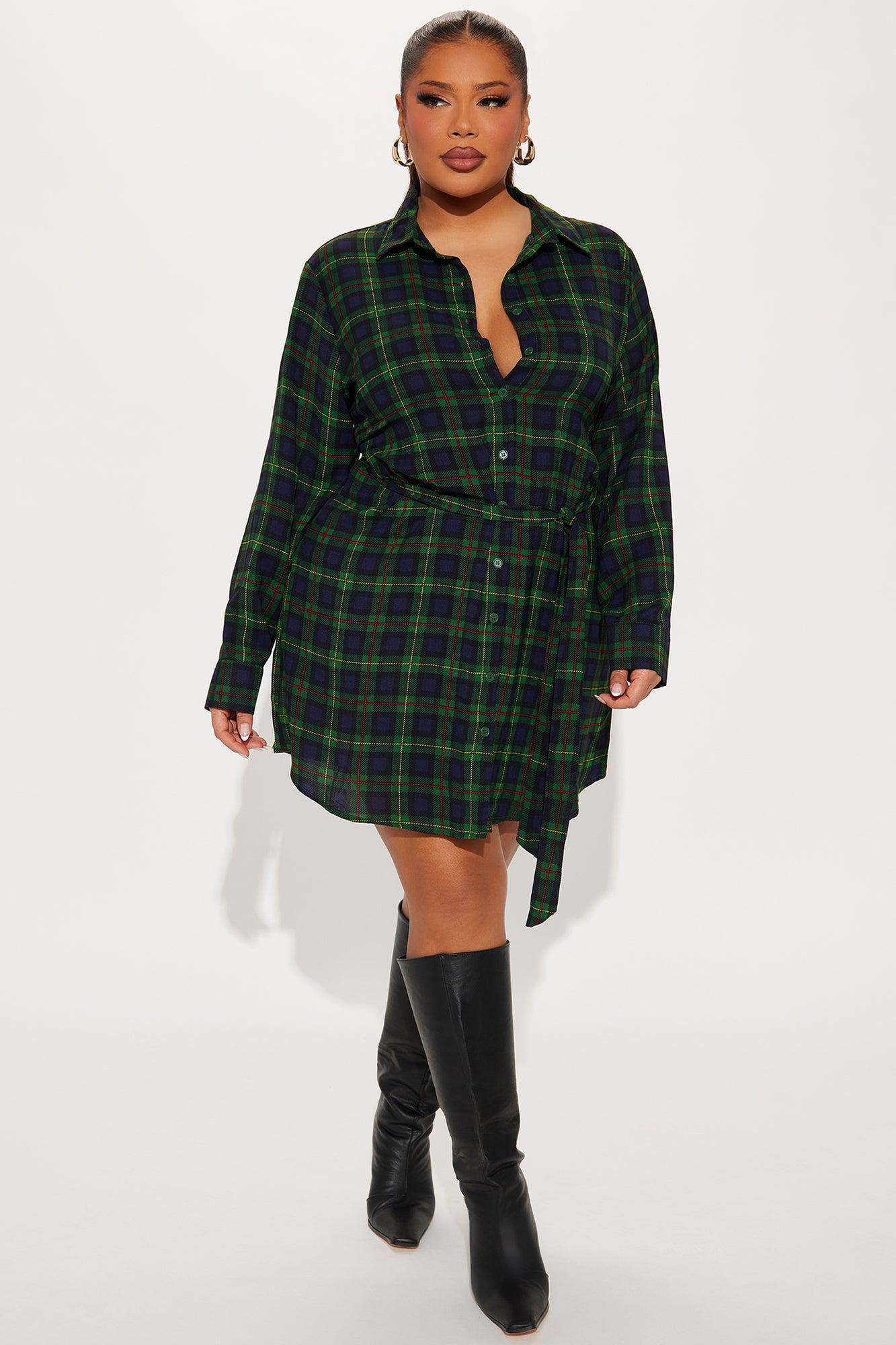 Ryder Plaid Belted Mini Shirt Dress - Hunter Product Image