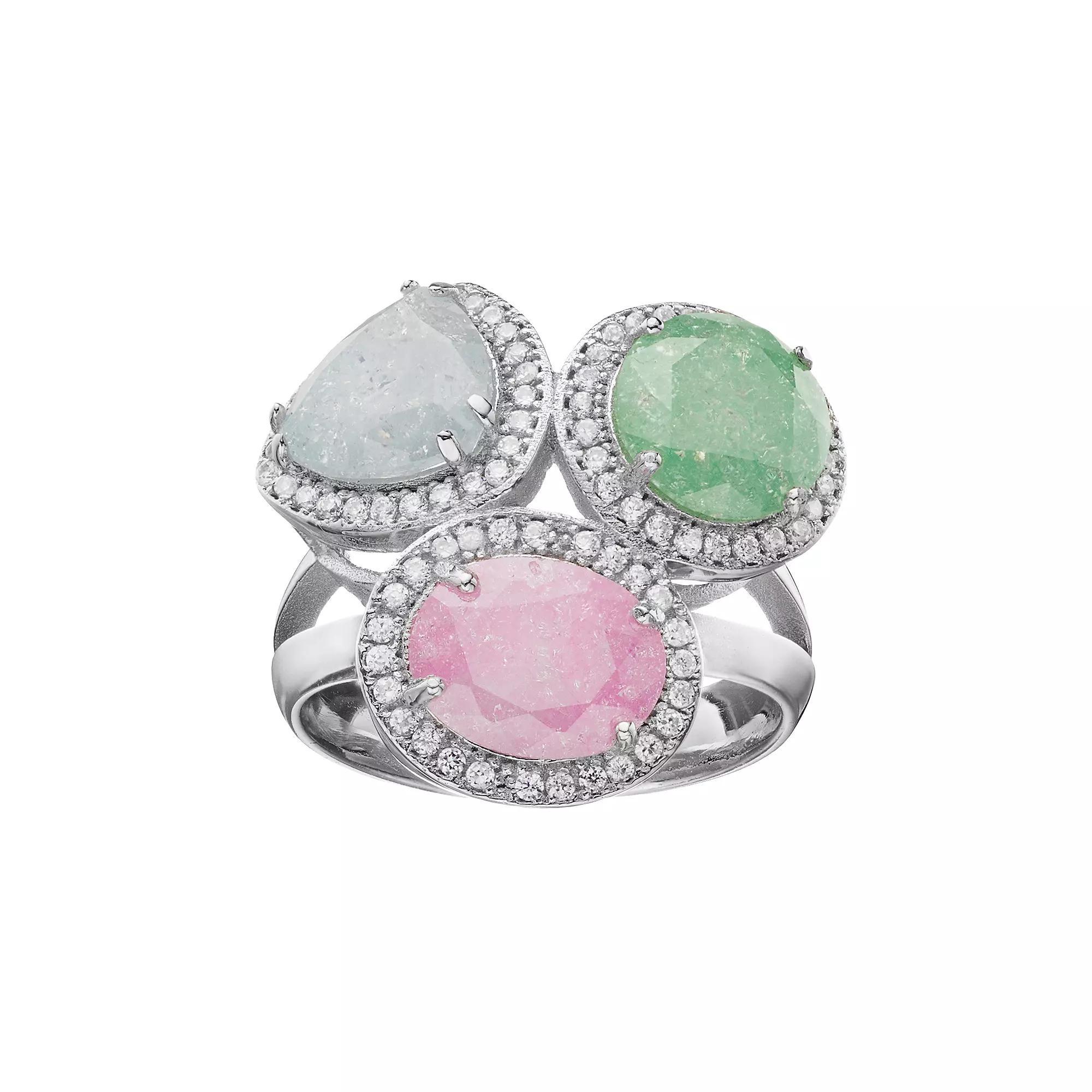Sterling Silver Cubic Zirconia Multistone Halo Ring, Women's, Size: 6, Multicolor Product Image