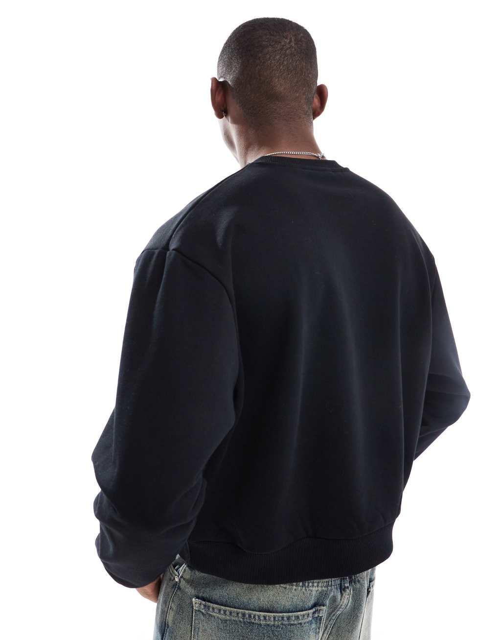 ASOS DESIGN oversized boxy dropped shoulder sweatshirt 400gsm in black Product Image