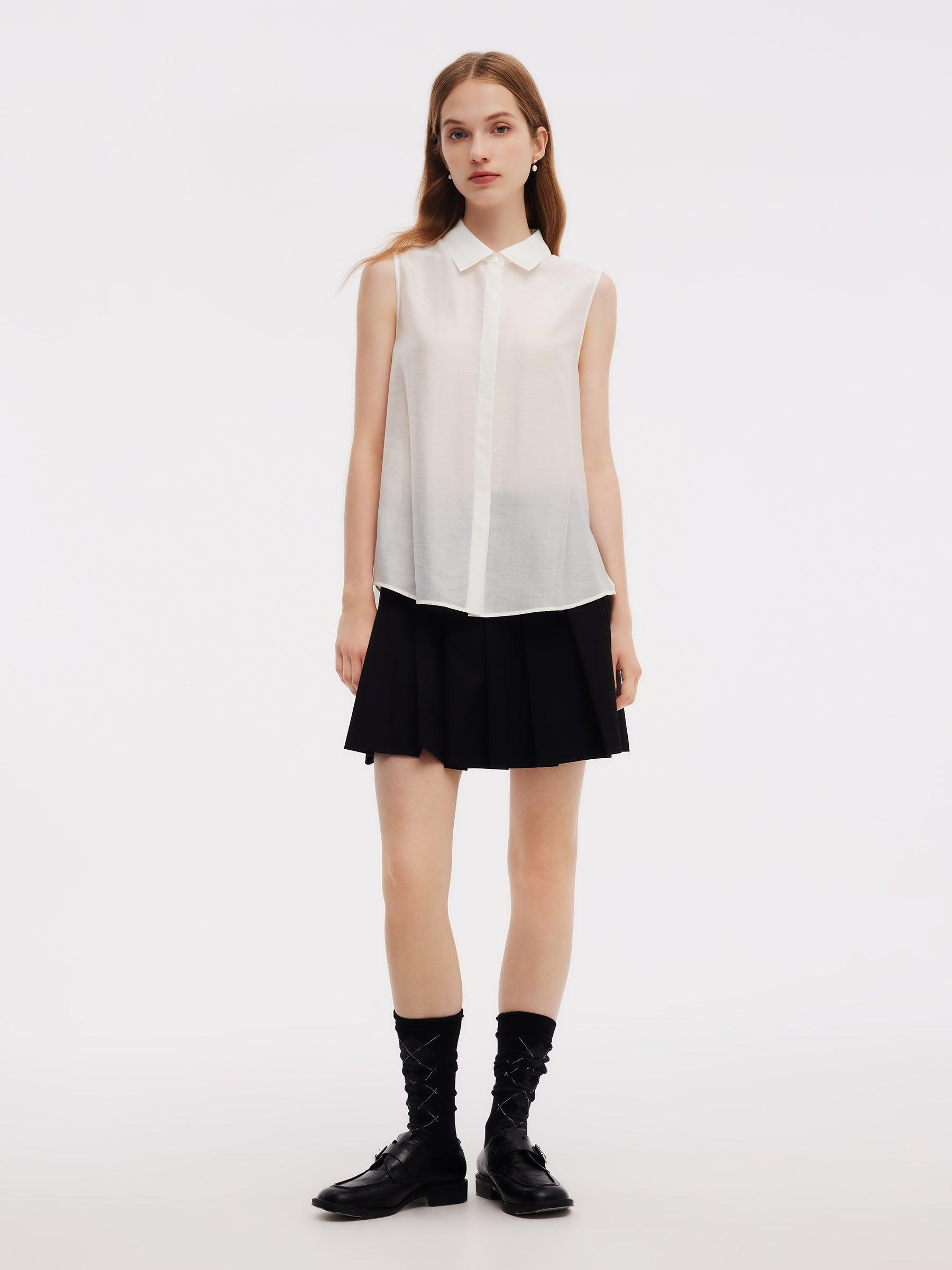 Front Slit Knit Top And Sleeveless Shirt Two-Piece Set Product Image