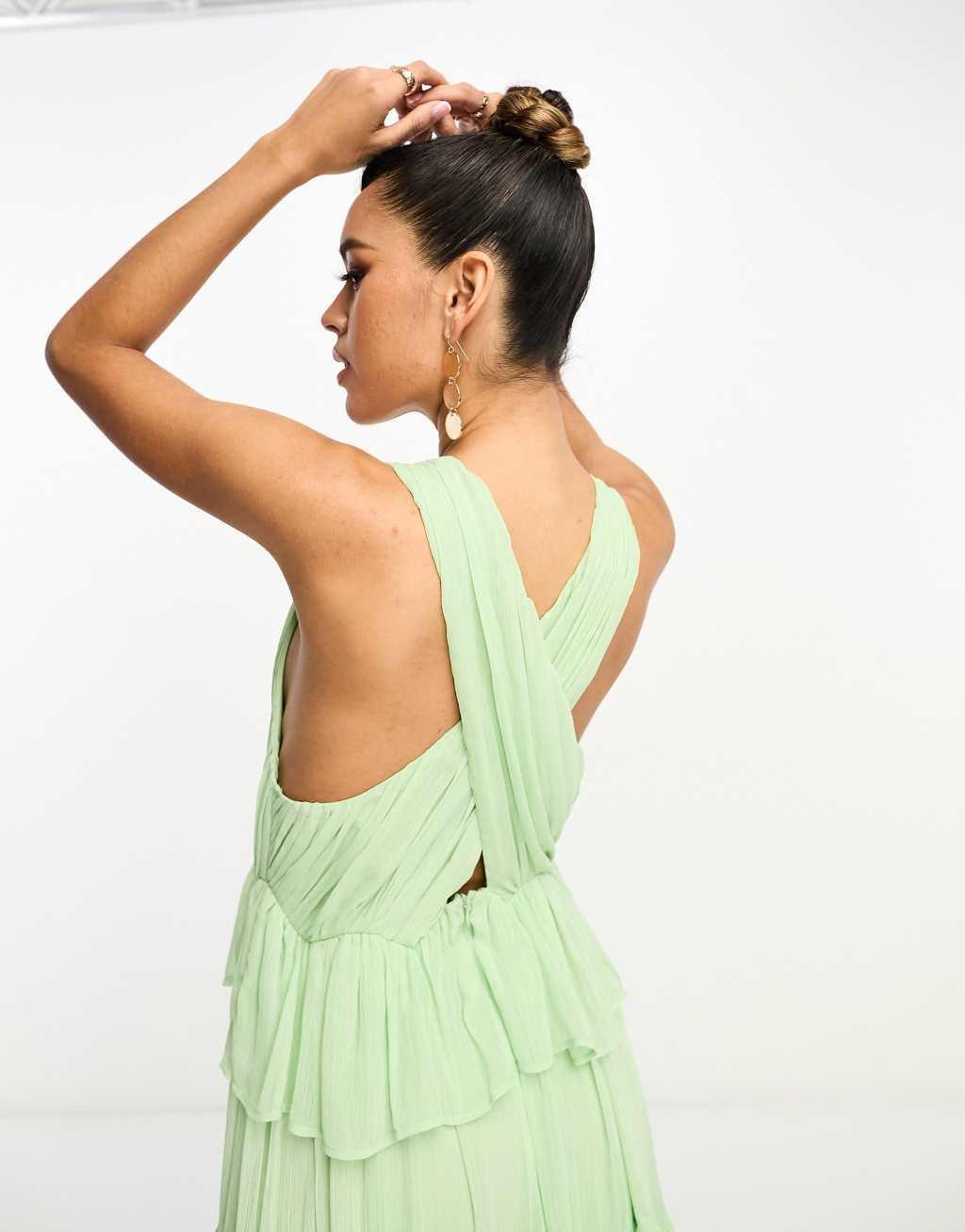 ASOS DESIGN plunge pleated tiered midi dress Product Image