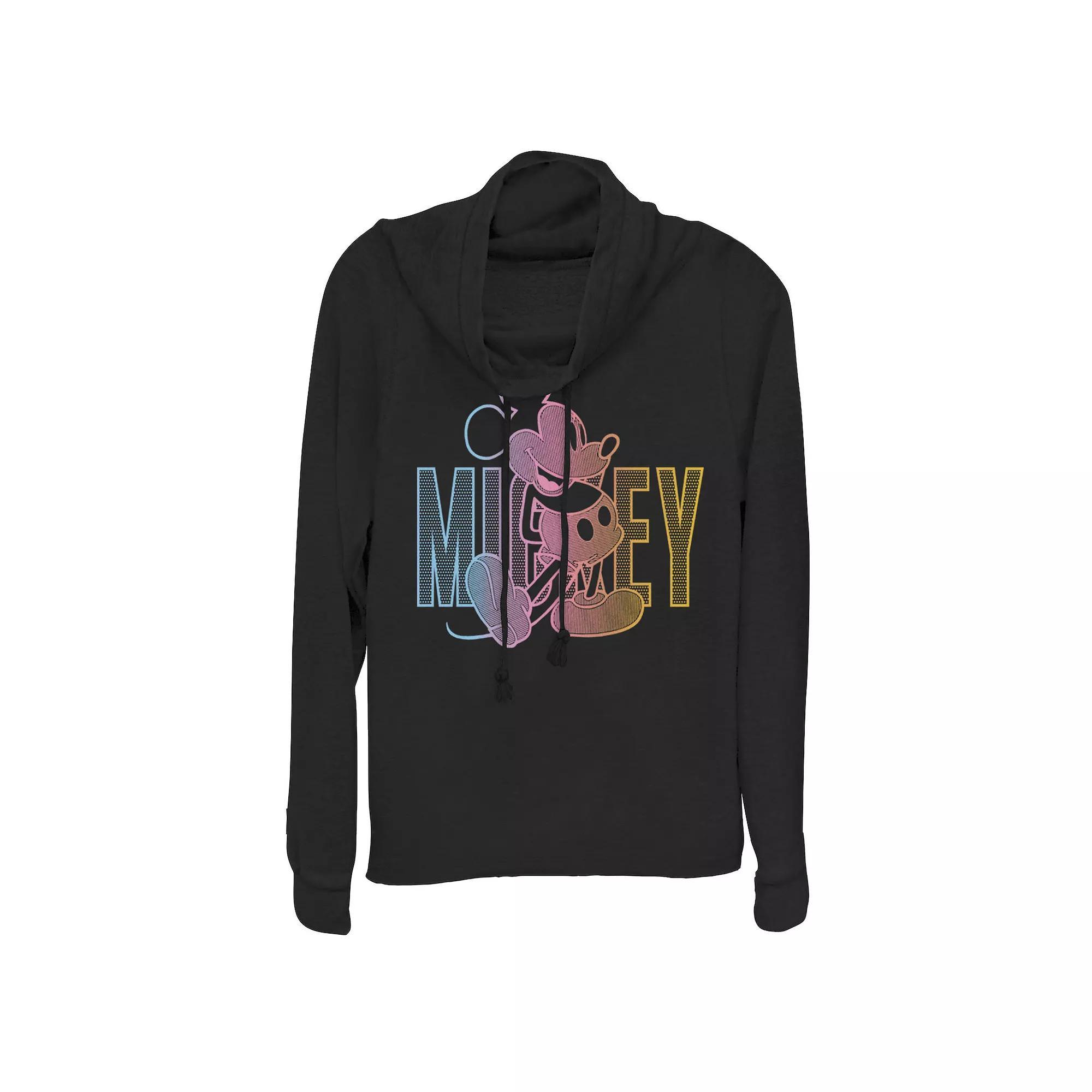 Disney's Mickey Mouse Juniors' Outline Cowlneck Graphic Lightweight Long Sleeve, Girl's, Size: Small, Black Product Image