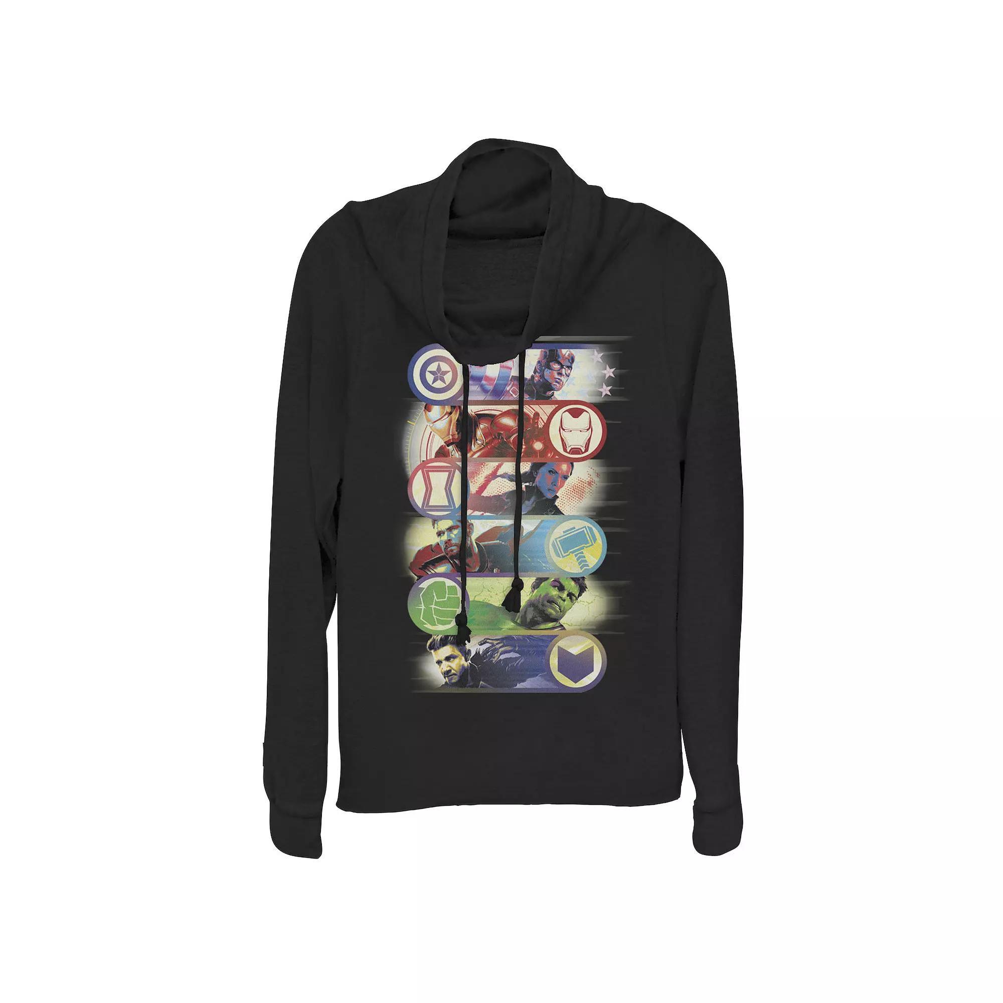 Juniors Marvel Avengers: Endgame Hero Symbol Colorful Group Shot Poster Cowlneck Graphic Lightweight Long Sleeve, Girls Product Image