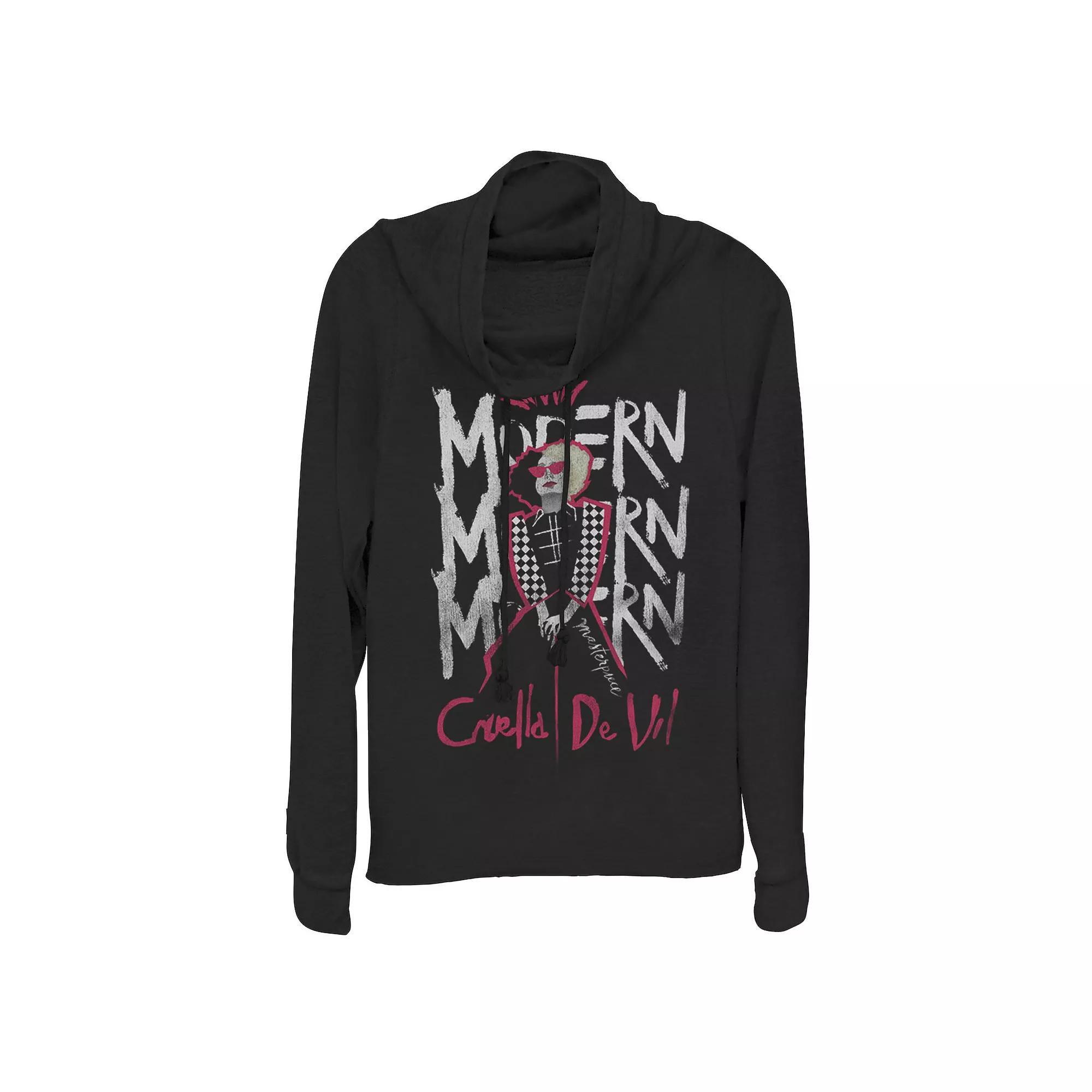 Disney's Cruella De Vil Juniors' Modern Stack Cowlneck Graphic Lightweight Long Sleeve, Girl's, Size: Large, Black Product Image