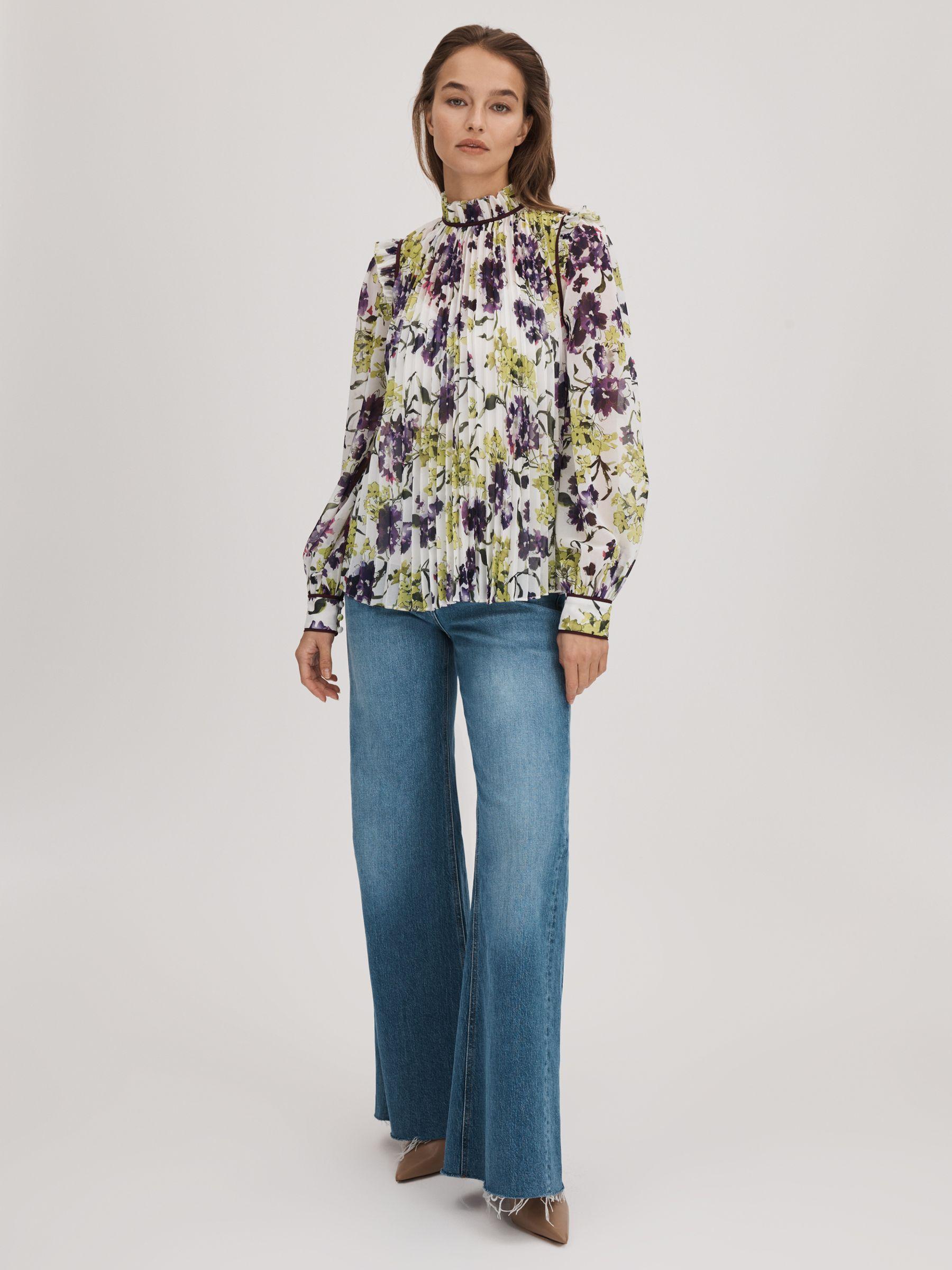 Florere Printed Pleated Blouse in Ivory/Multi Product Image