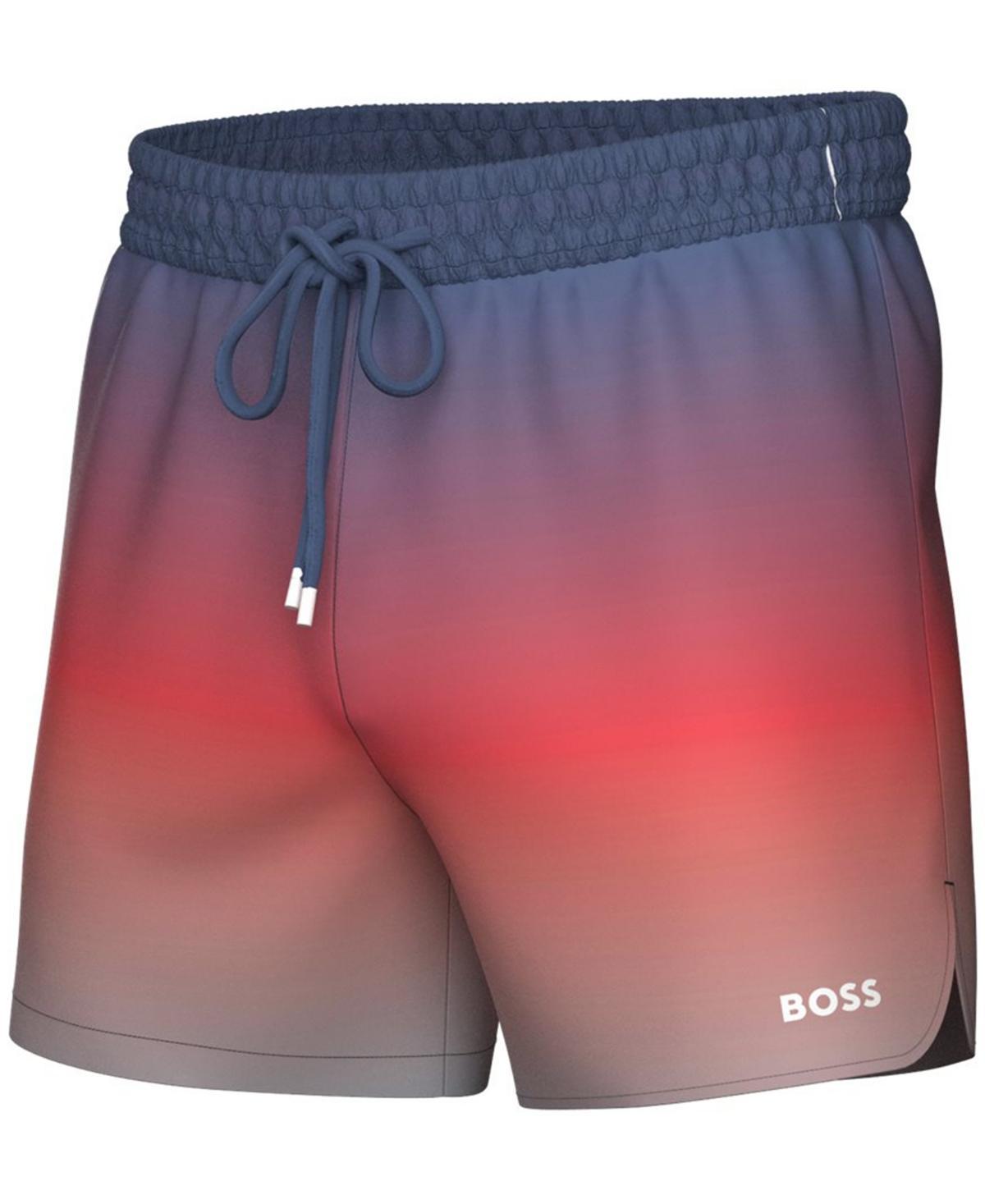 HUGO BOSS Boss By  Mens Beach Logo Graphic Tank Sum Ombre Swim Trunks Created For Macys In Navy Blue Product Image