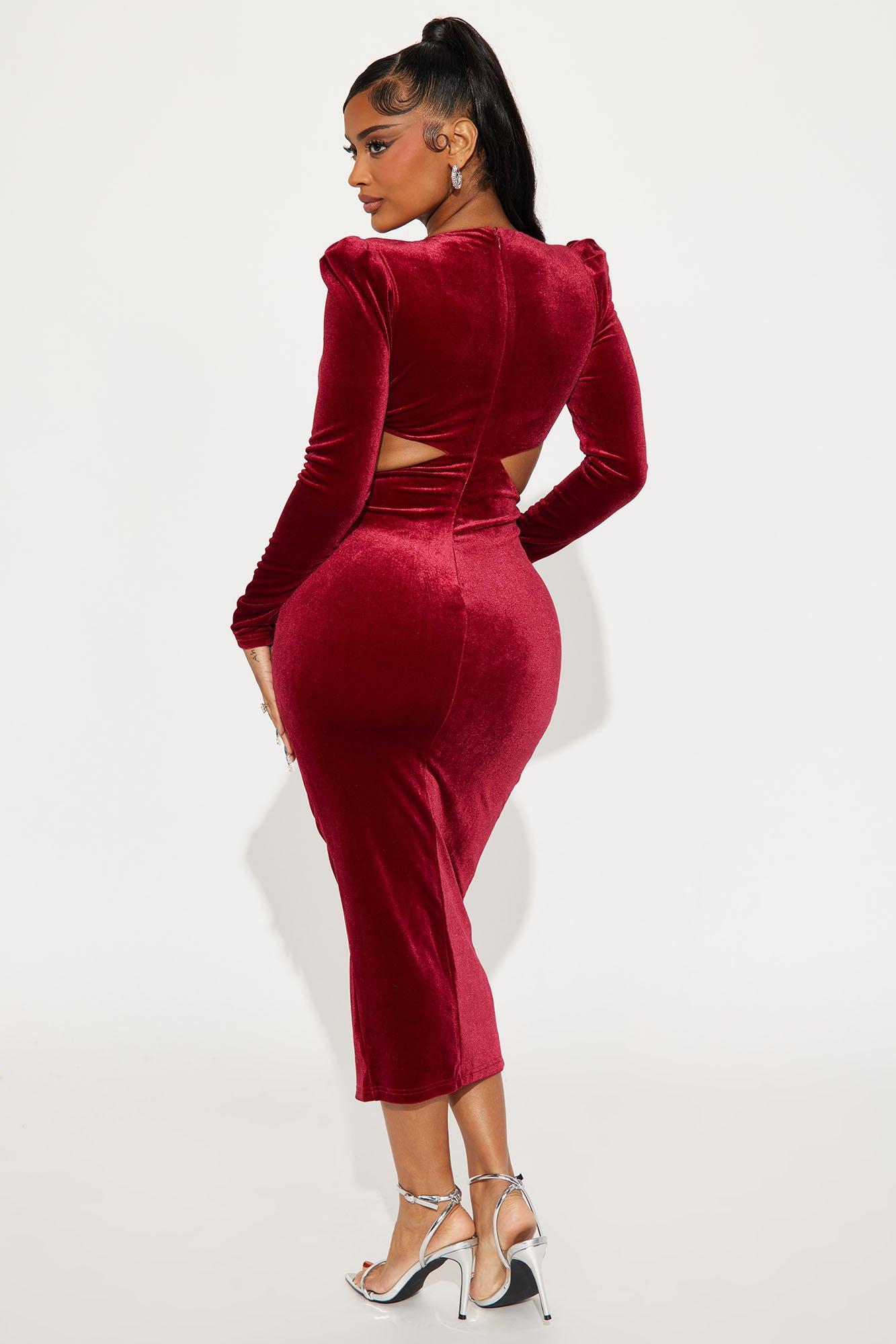 Milana Velvet Rhinestone Midi Dress - Wine Product Image
