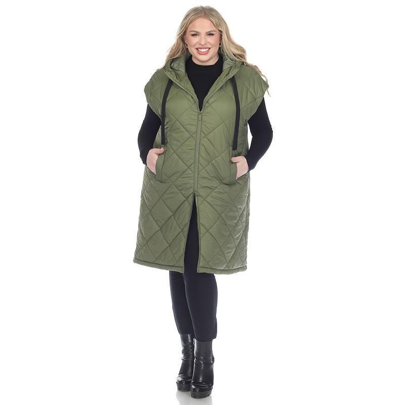 White Mark Plus Size Diamond Quilted Hooded Puffer Vest Product Image