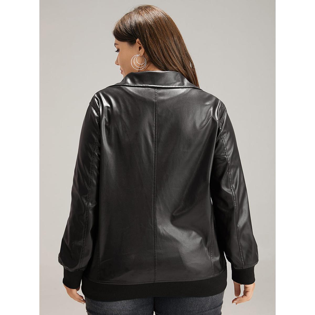 Plus Size Plain Zipper Fly Rib Knit Patchwork Jacket Women Black Elastic cuffs Pocket Dailywear Jackets BloomChic 28/5X Product Image